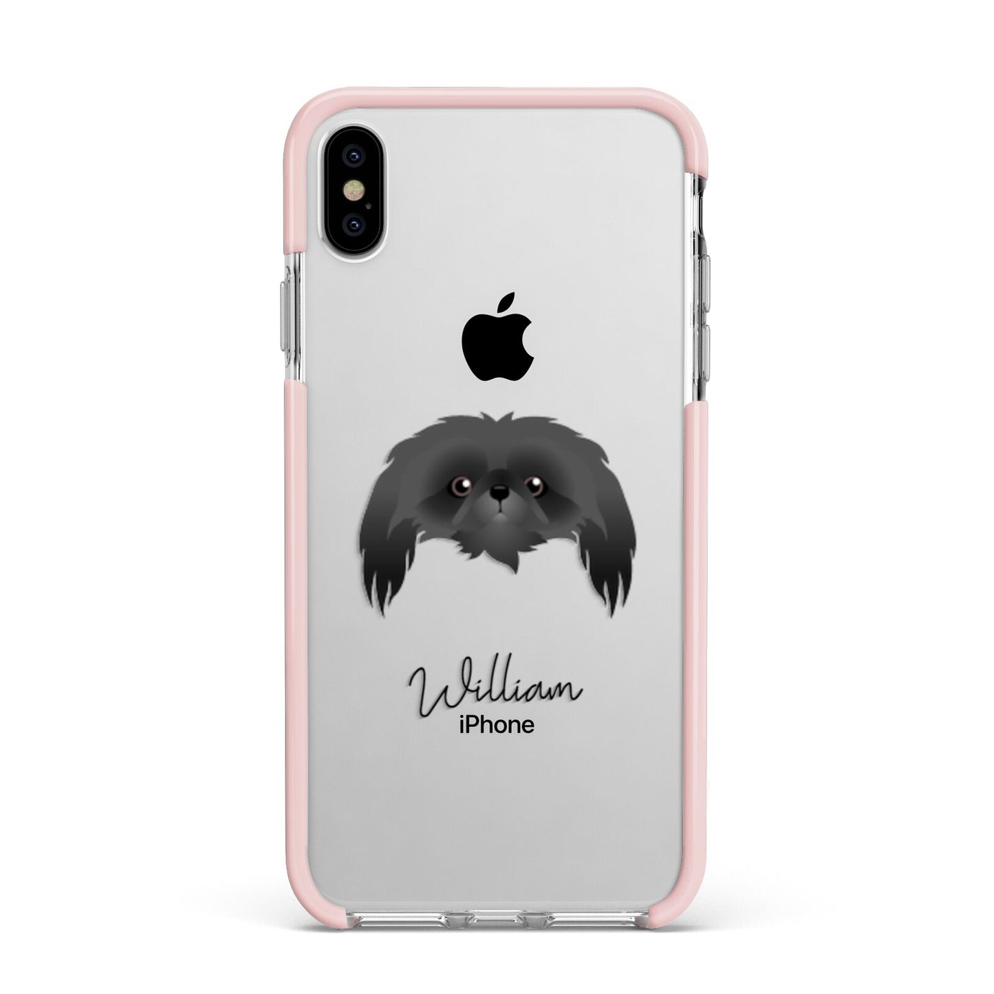 Pekingese Personalised Apple iPhone Xs Max Impact Case Pink Edge on Silver Phone