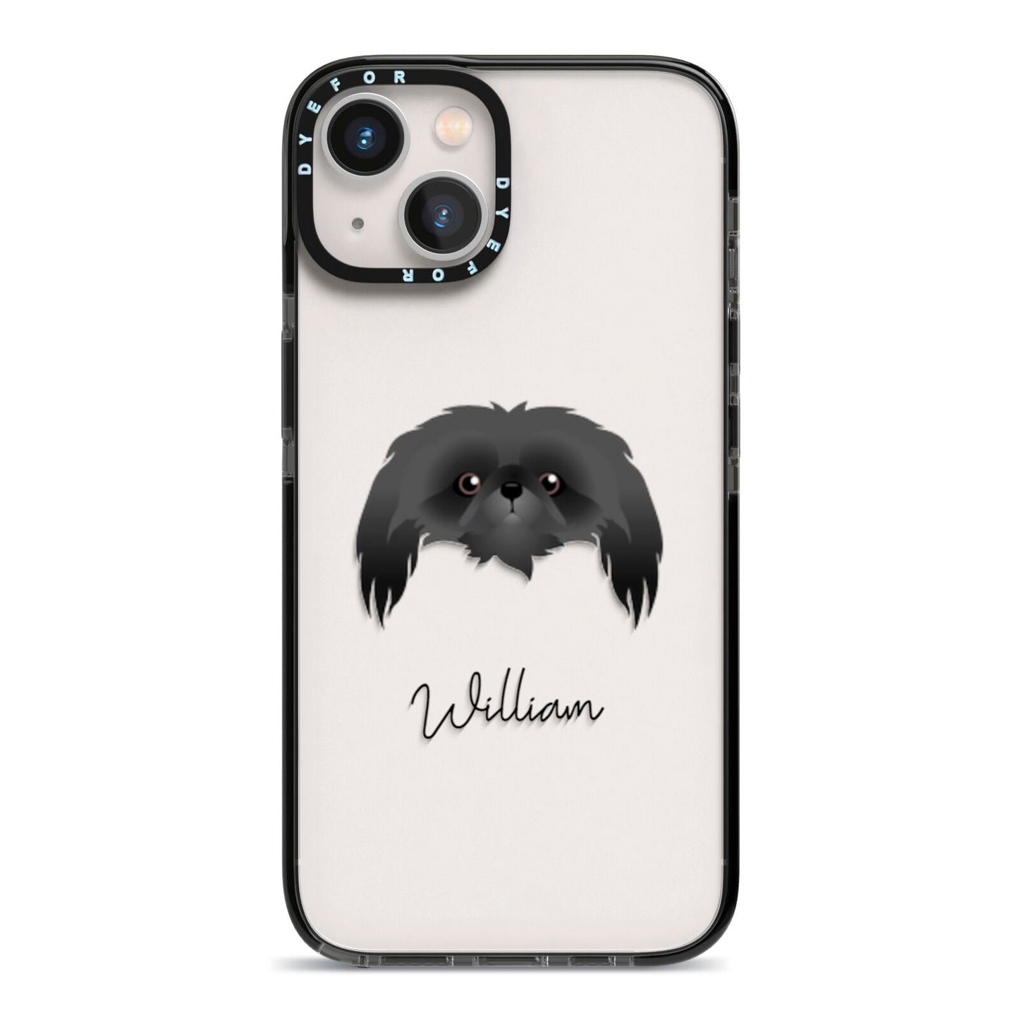 Pekingese Personalised iPhone 13 Black Impact Case on Silver phone