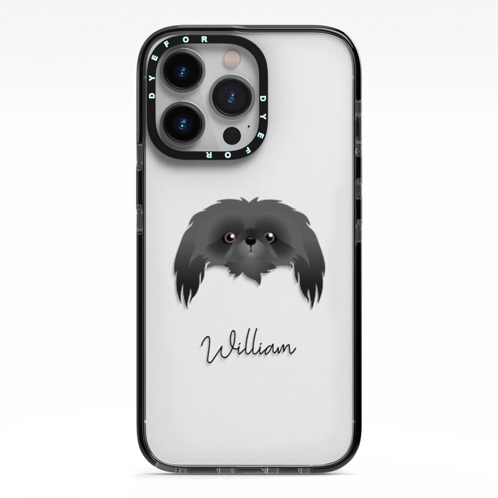 Pekingese Personalised iPhone 13 Pro Black Impact Case on Silver phone