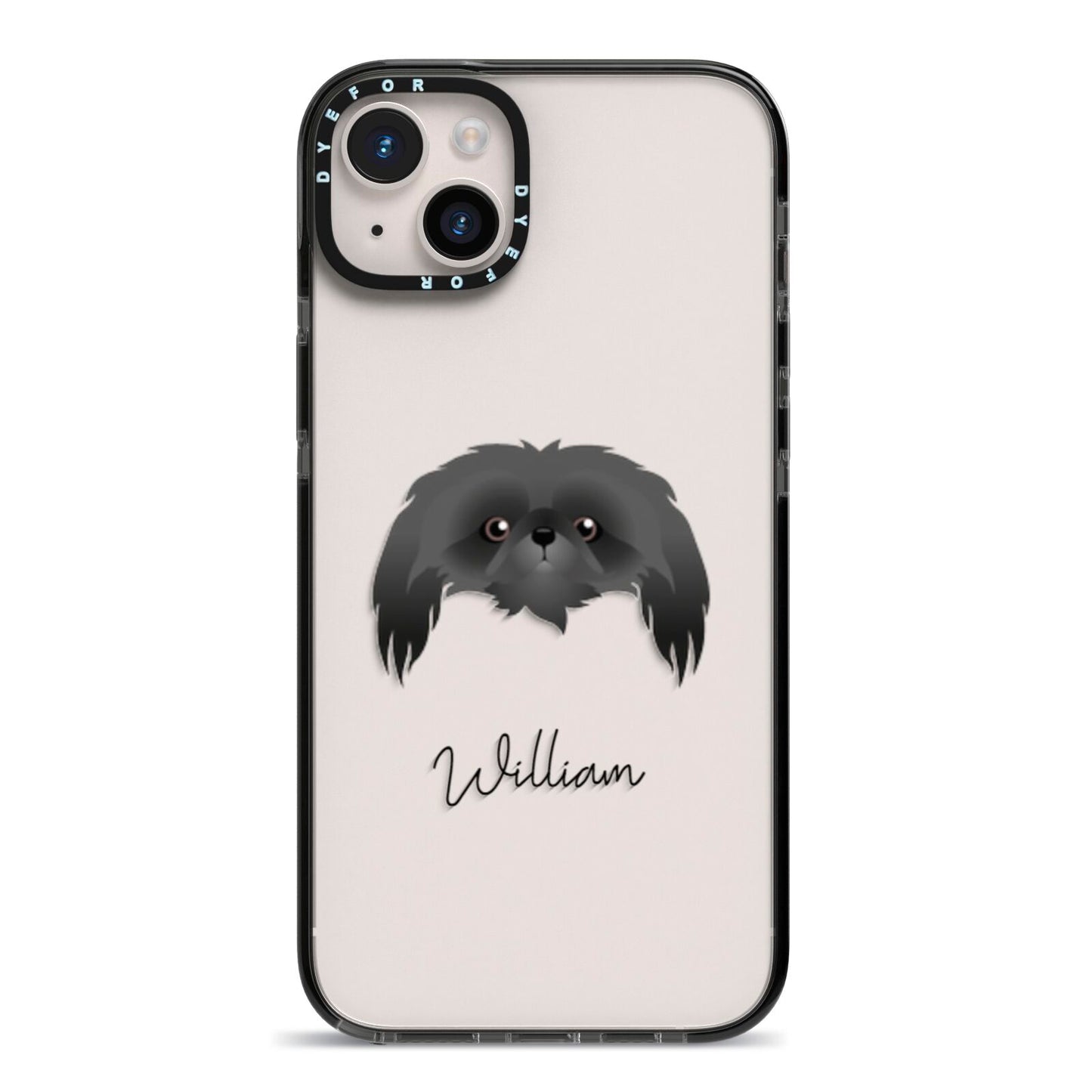 Pekingese Personalised iPhone 14 Plus Black Impact Case on Silver phone