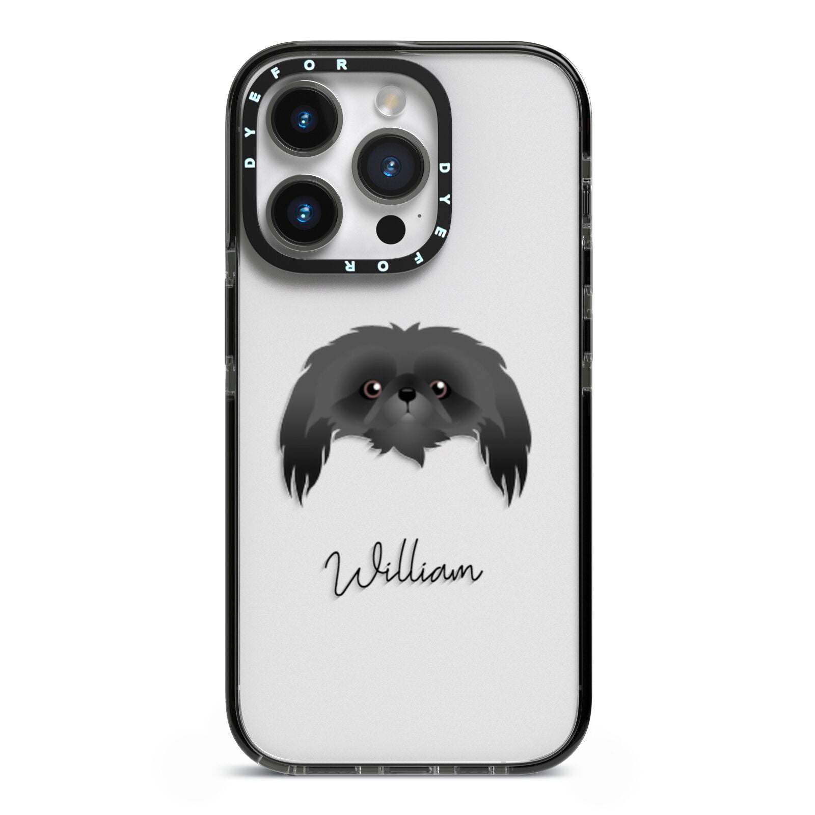 Pekingese Personalised iPhone 14 Pro Black Impact Case on Silver phone