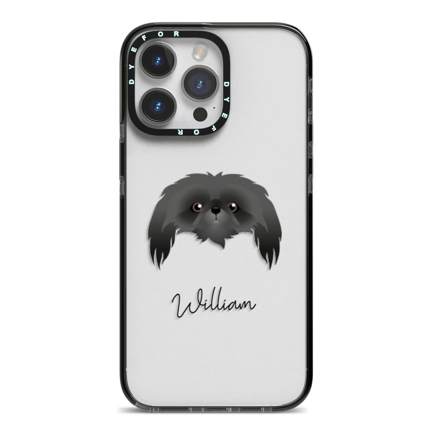 Pekingese Personalised iPhone 14 Pro Max Black Impact Case on Silver phone