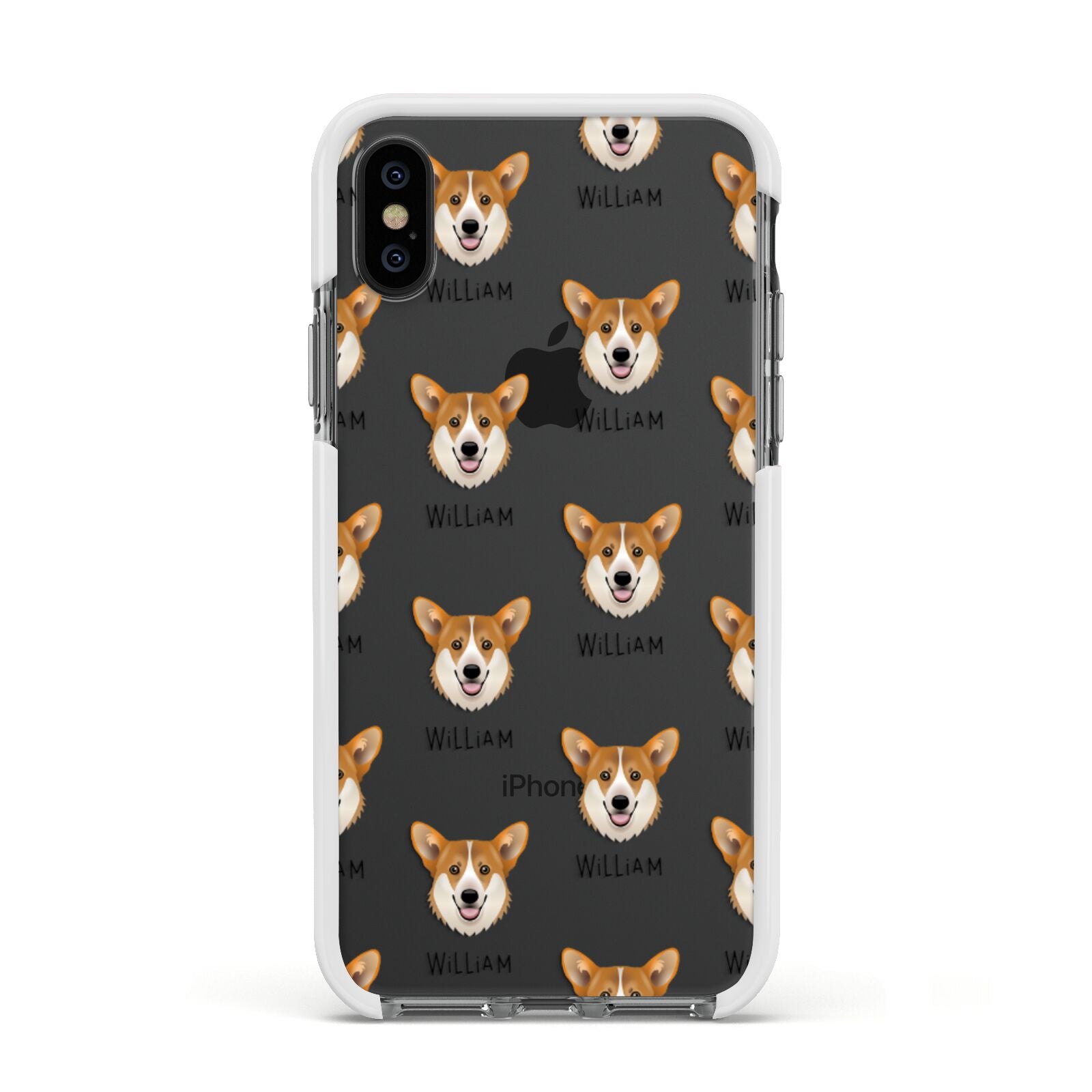 Pembroke Welsh Corgi Icon with Name Apple iPhone Xs Impact Case White Edge on Black Phone