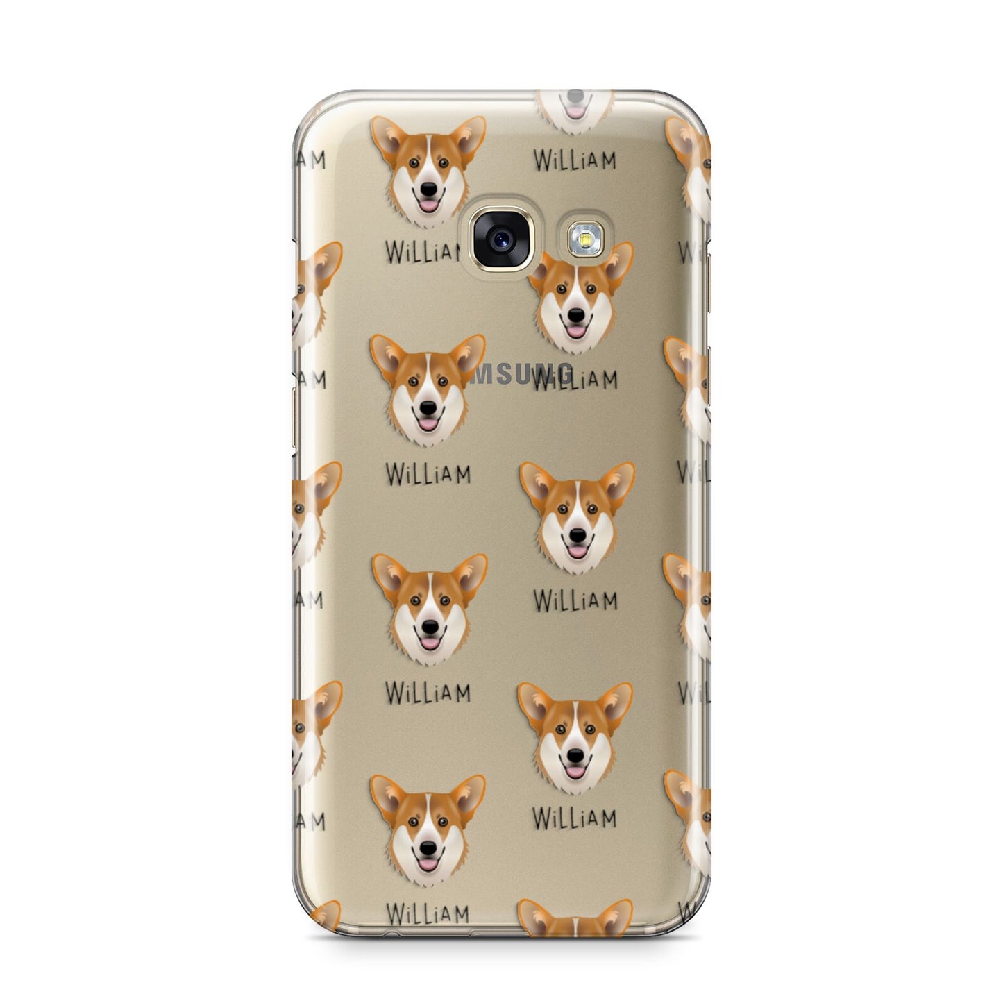 Pembroke Welsh Corgi Icon with Name Samsung Galaxy A3 2017 Case on gold phone