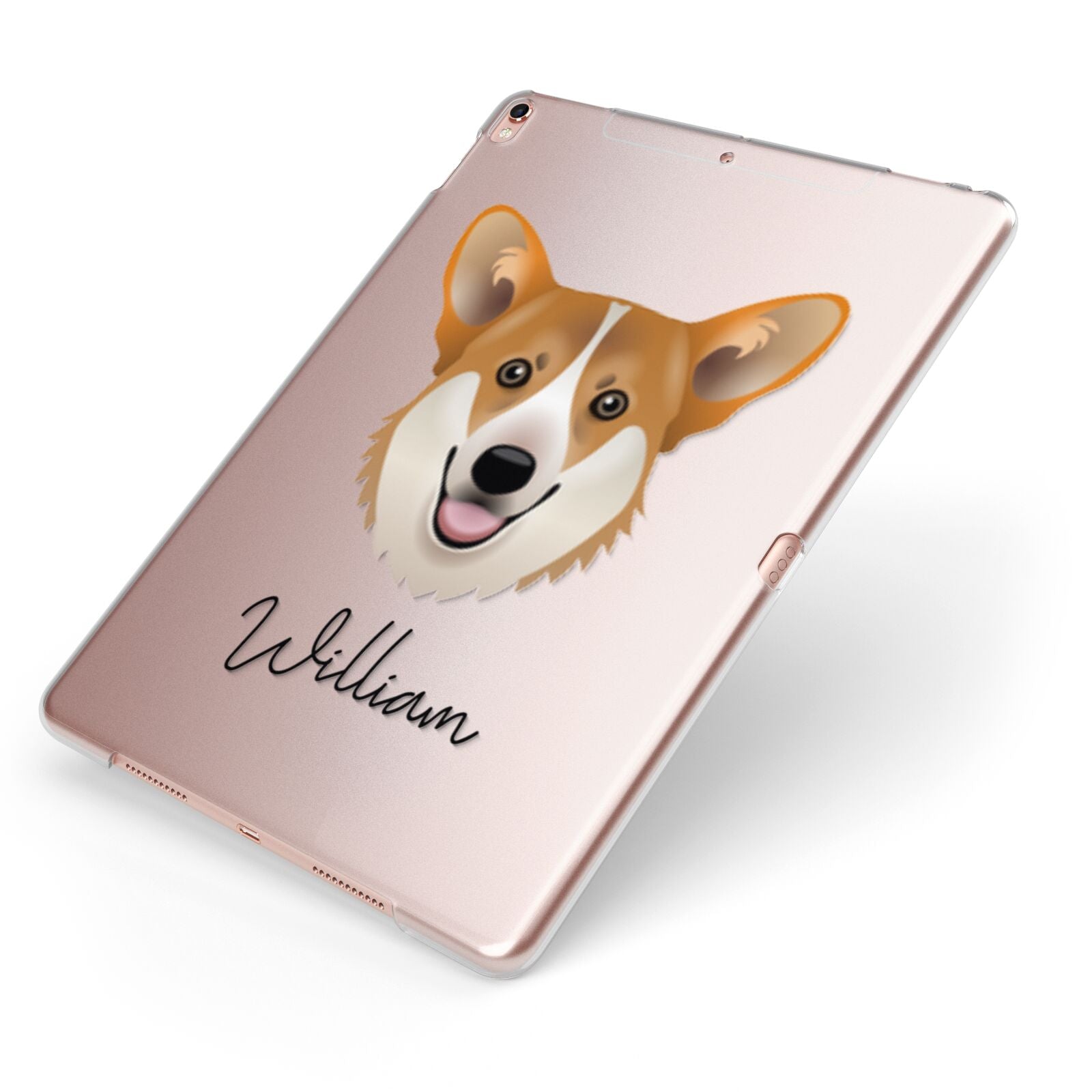 Pembroke Welsh Corgi Personalised Apple iPad Case on Rose Gold iPad Side View