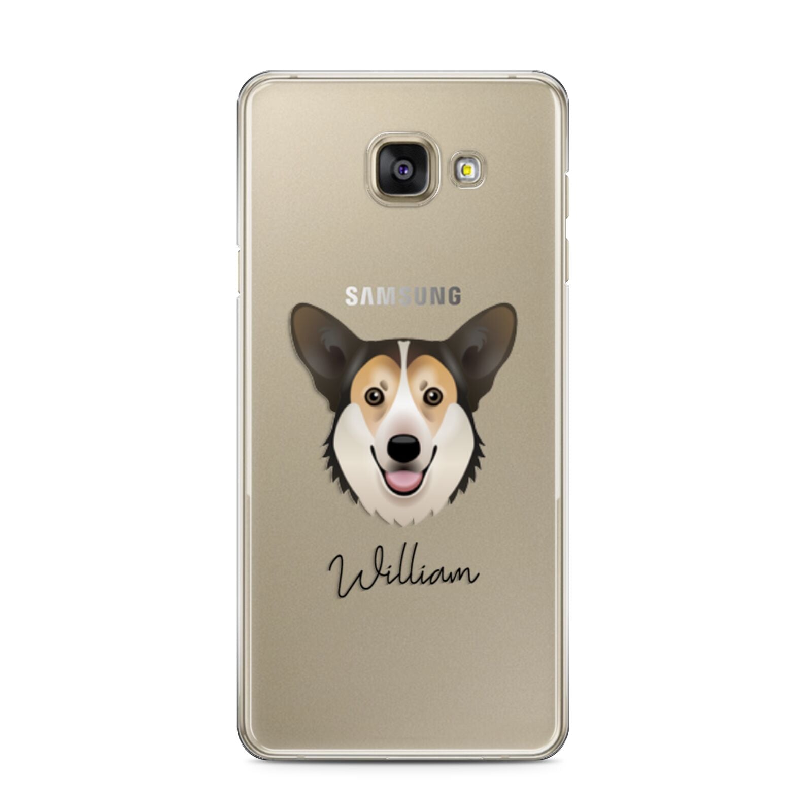 Pembroke Welsh Corgi Personalised Samsung Galaxy A3 2016 Case on gold phone