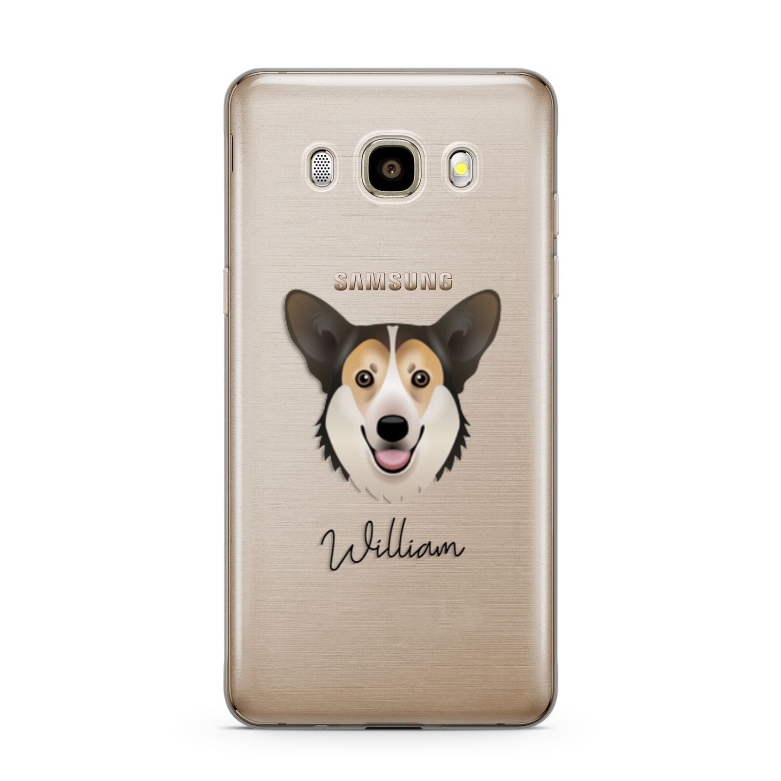 Pembroke Welsh Corgi Personalised Samsung Galaxy J7 2016 Case on gold phone