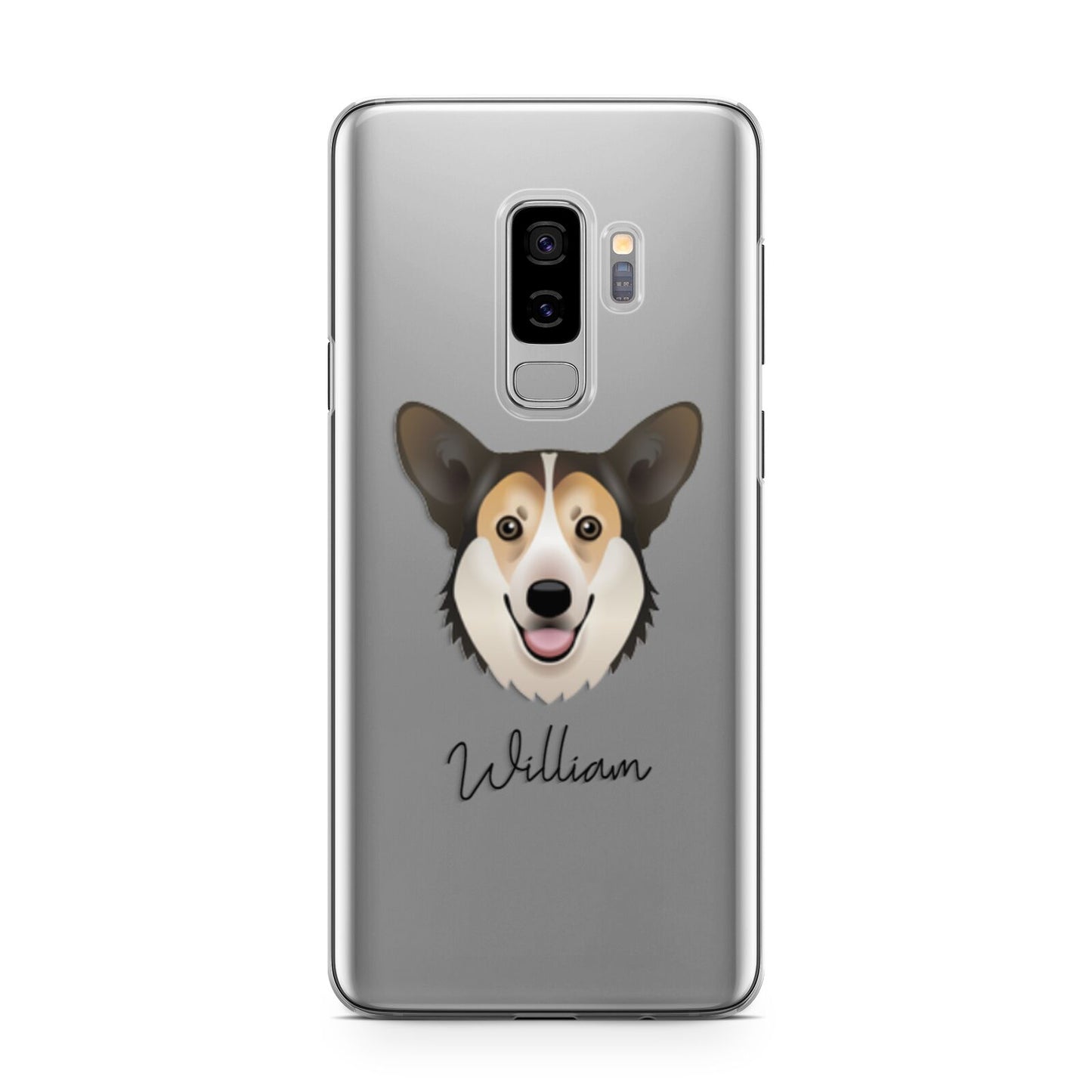 Pembroke Welsh Corgi Personalised Samsung Galaxy S9 Plus Case on Silver phone