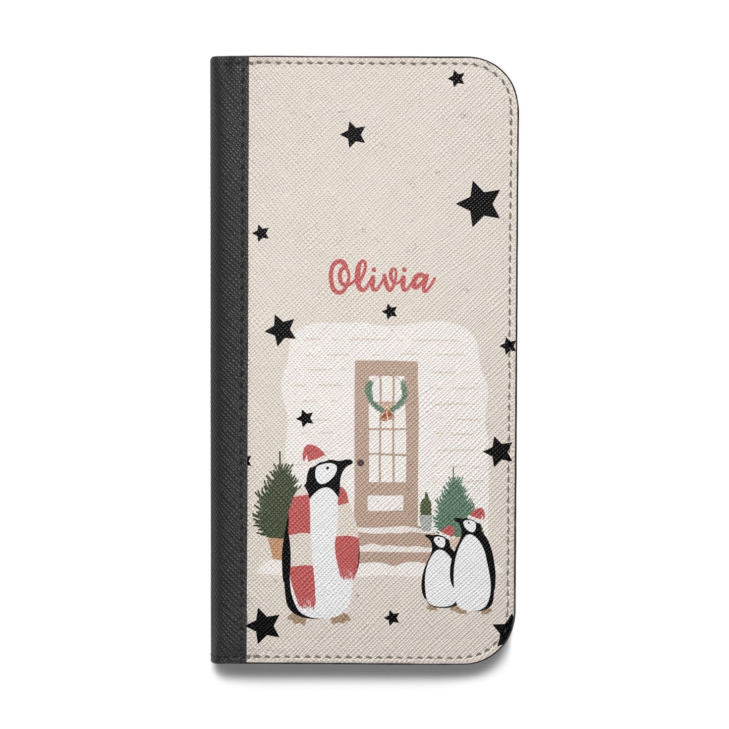 Penguin Christmas Personalised Vegan Leather Flip iPhone Case