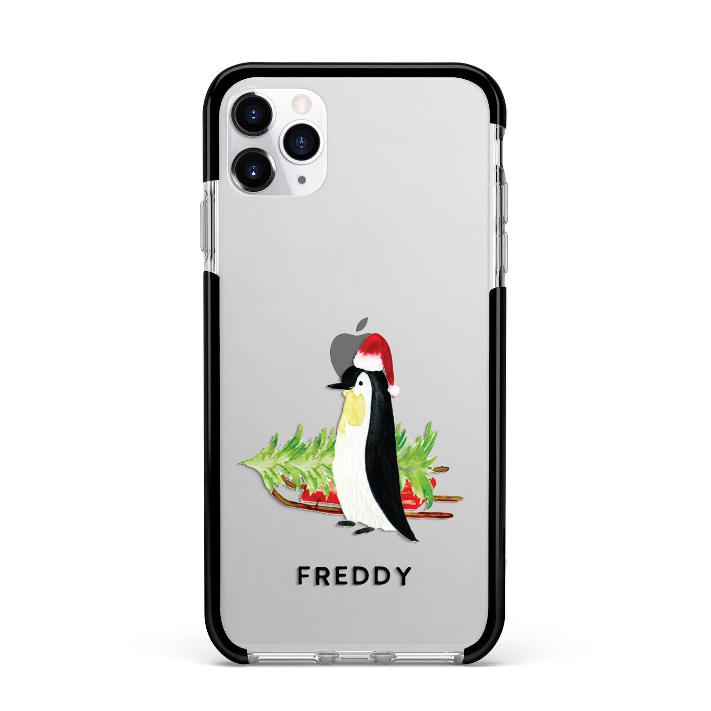 Penguin Personalised Apple iPhone 11 Pro Max in Silver with Black Impact Case