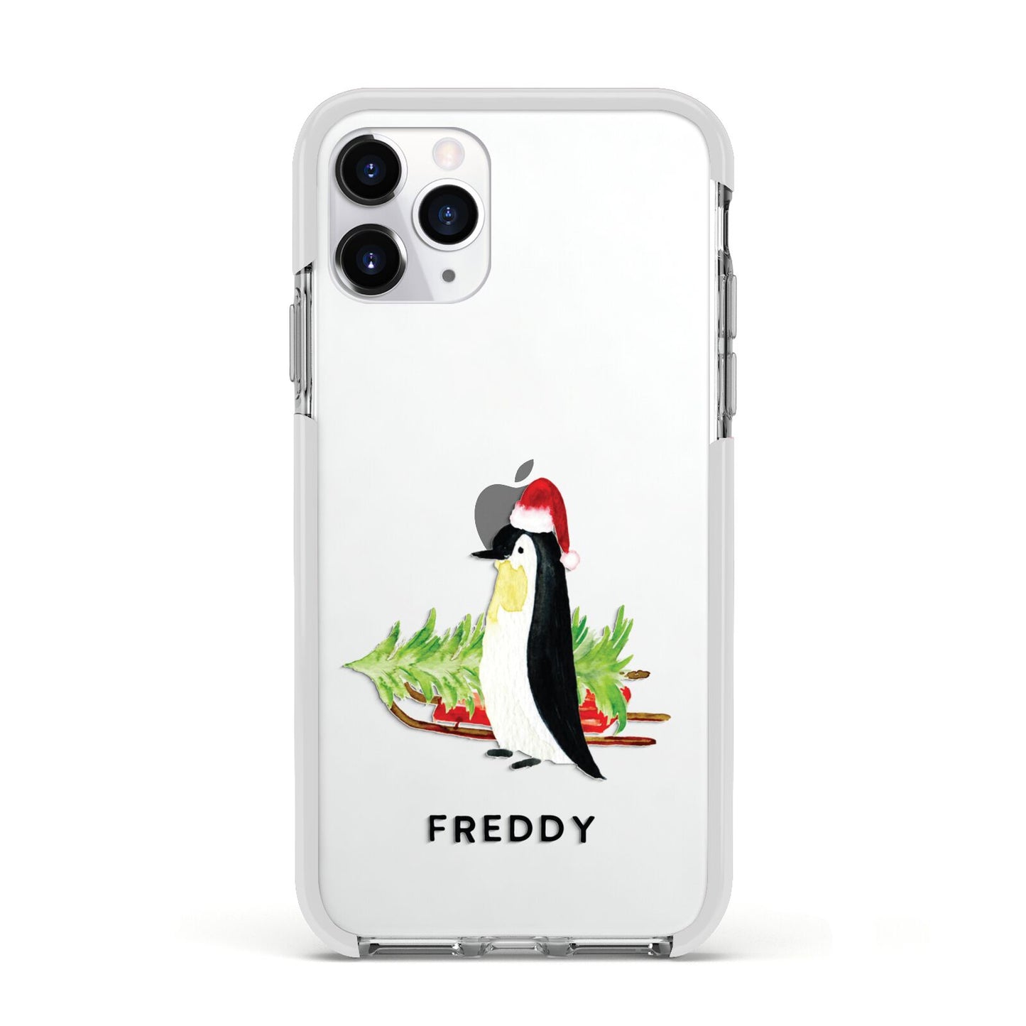 Penguin Personalised Apple iPhone 11 Pro in Silver with White Impact Case