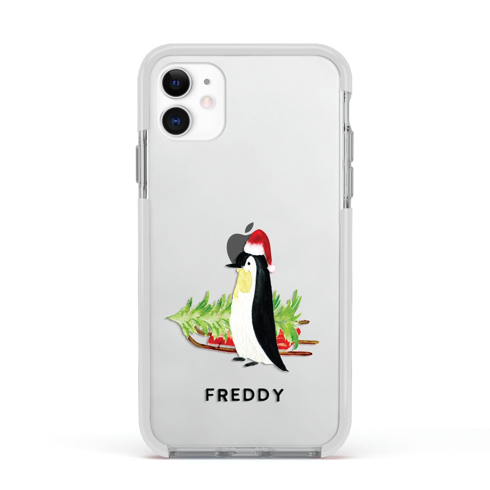 Penguin Personalised Apple iPhone 11 in White with White Impact Case