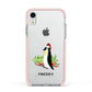 Penguin Personalised Apple iPhone XR Impact Case Pink Edge on Silver Phone