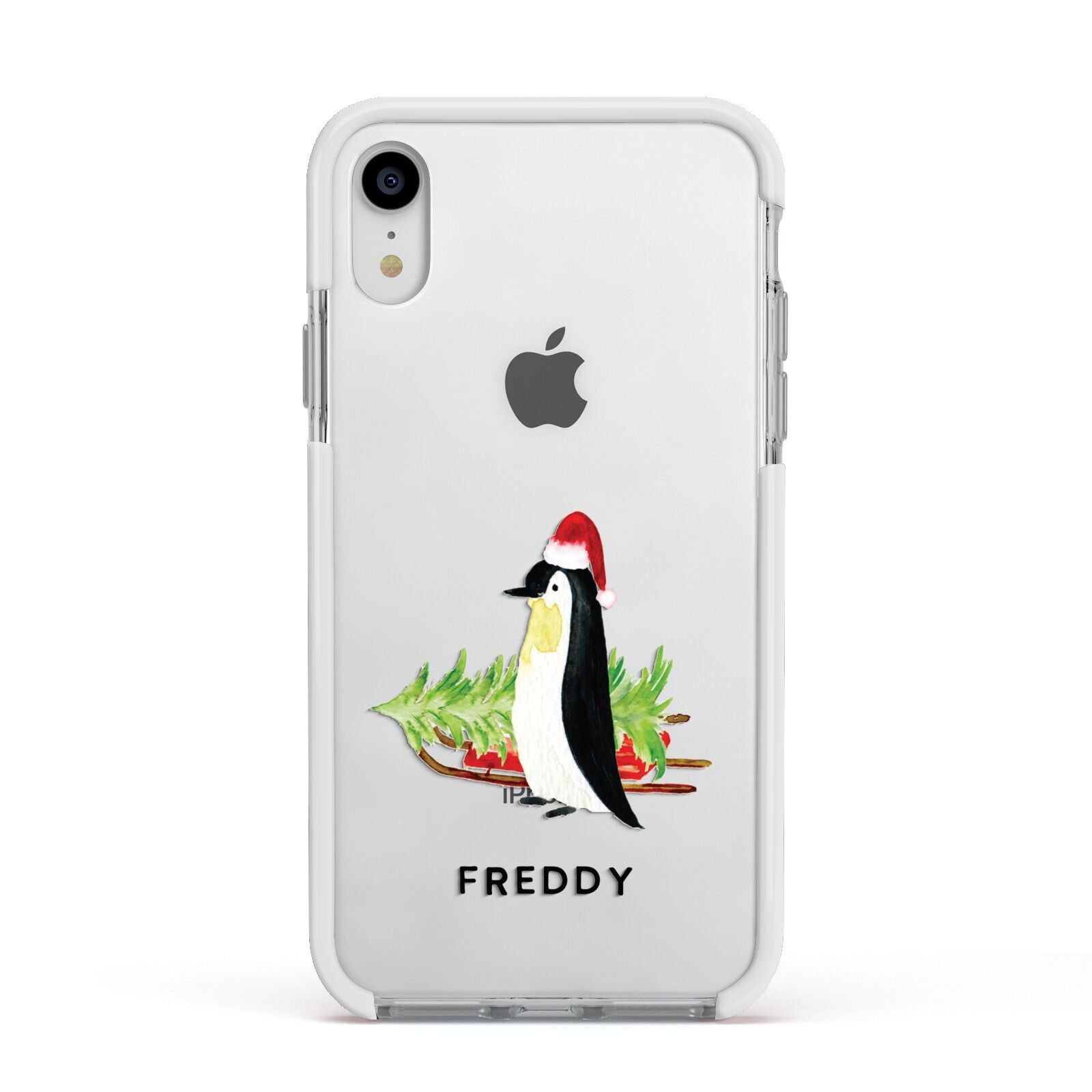 Penguin Personalised Apple iPhone XR Impact Case White Edge on Silver Phone