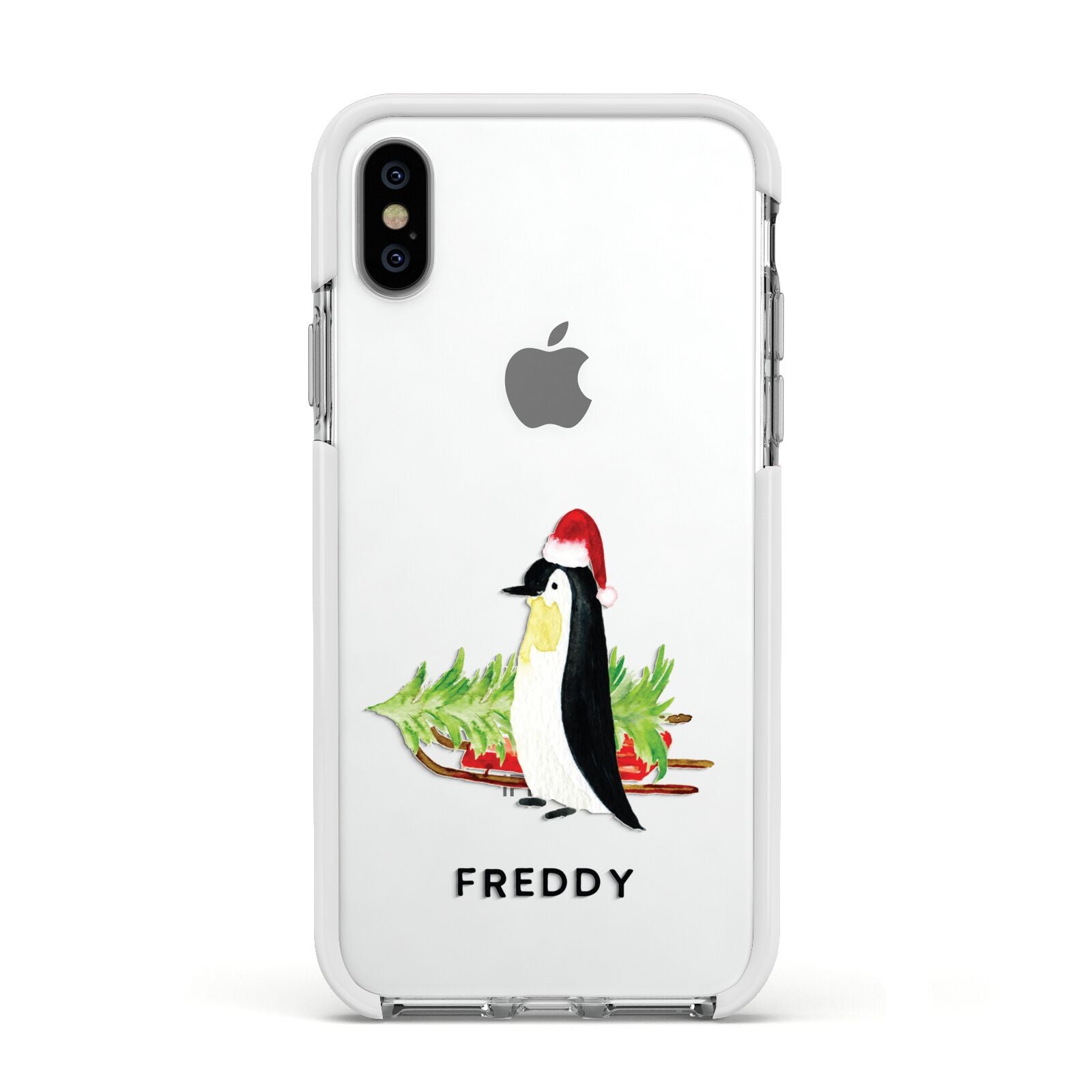 Penguin Personalised Apple iPhone Xs Impact Case White Edge on Silver Phone