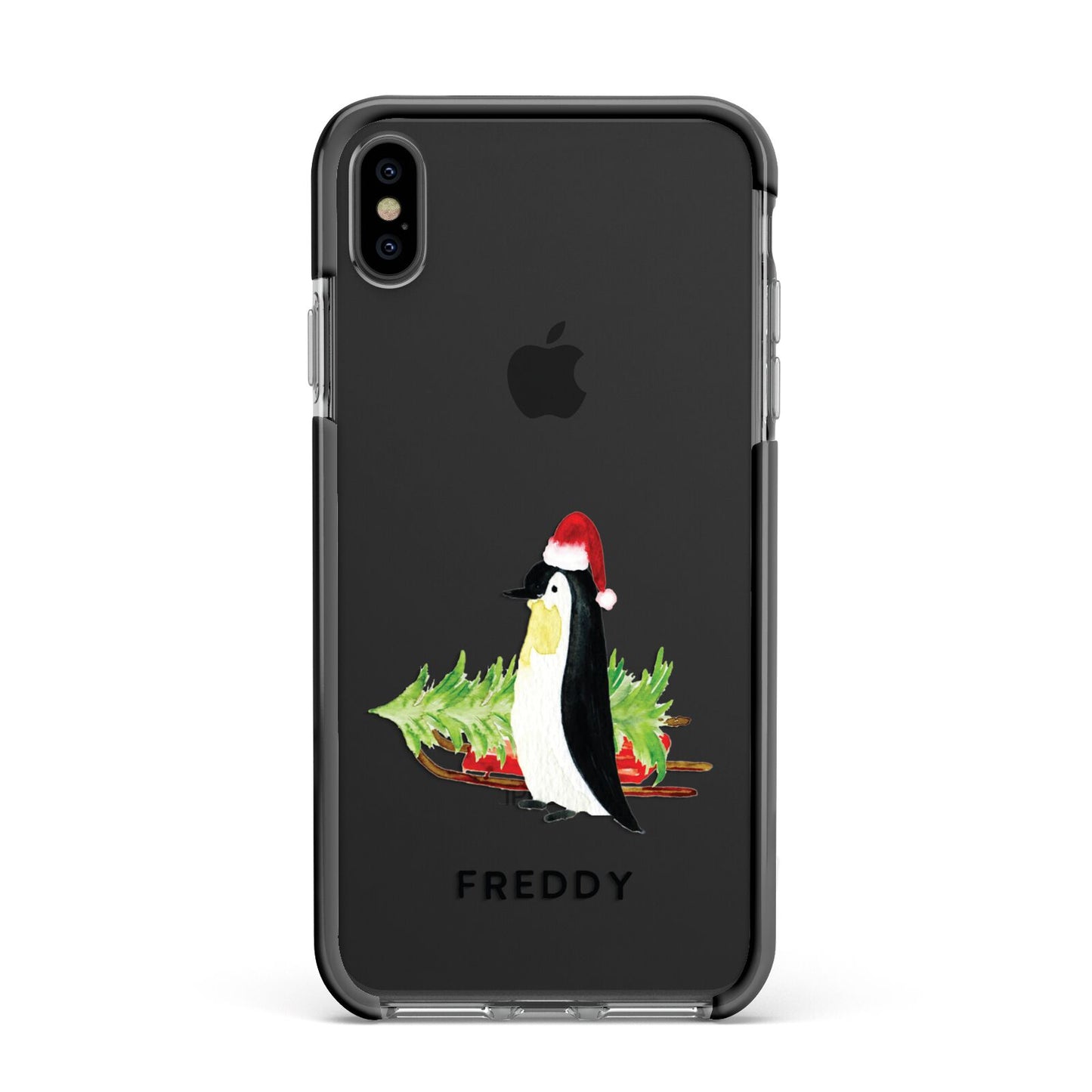 Penguin Personalised Apple iPhone Xs Max Impact Case Black Edge on Black Phone