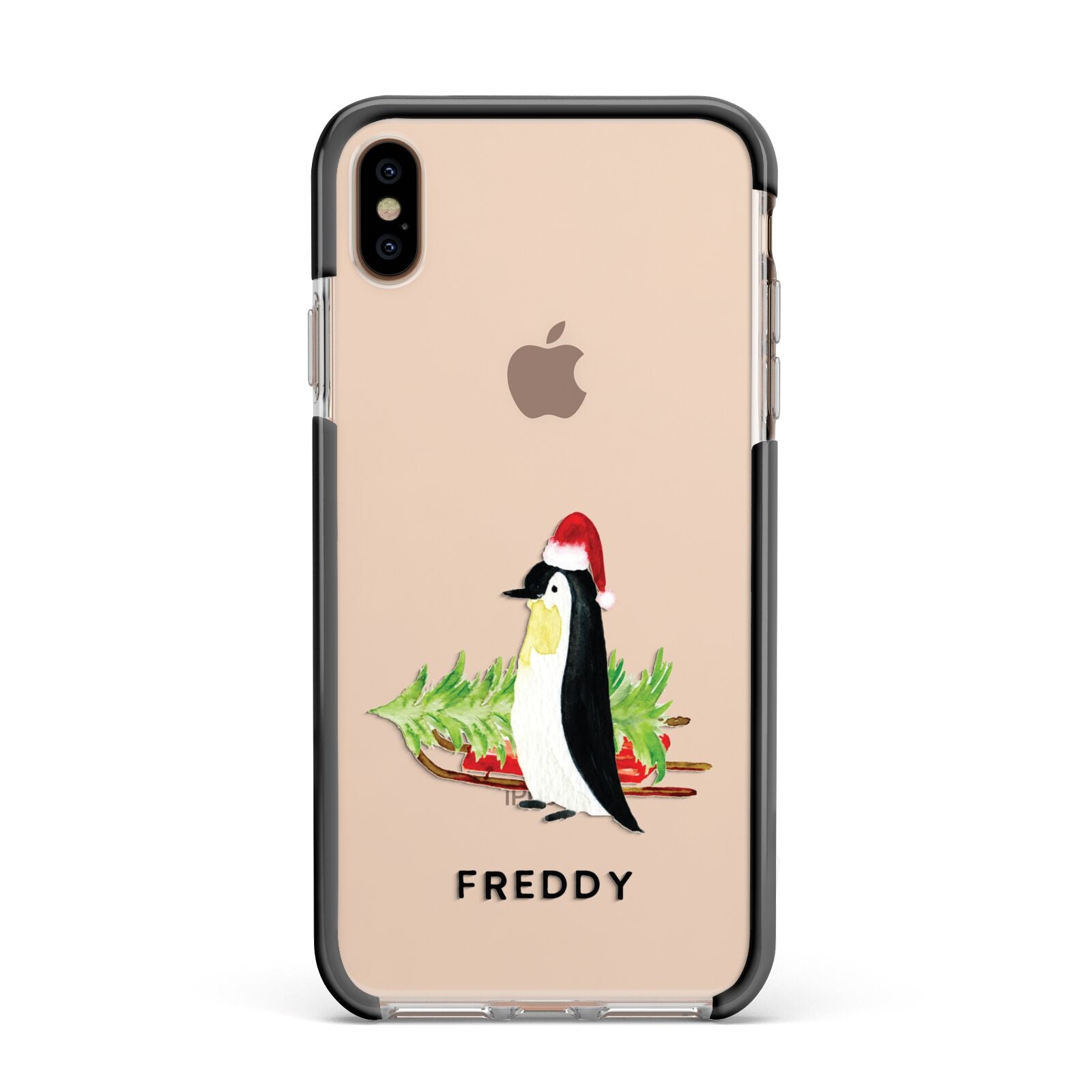 Penguin Personalised Apple iPhone Xs Max Impact Case Black Edge on Gold Phone