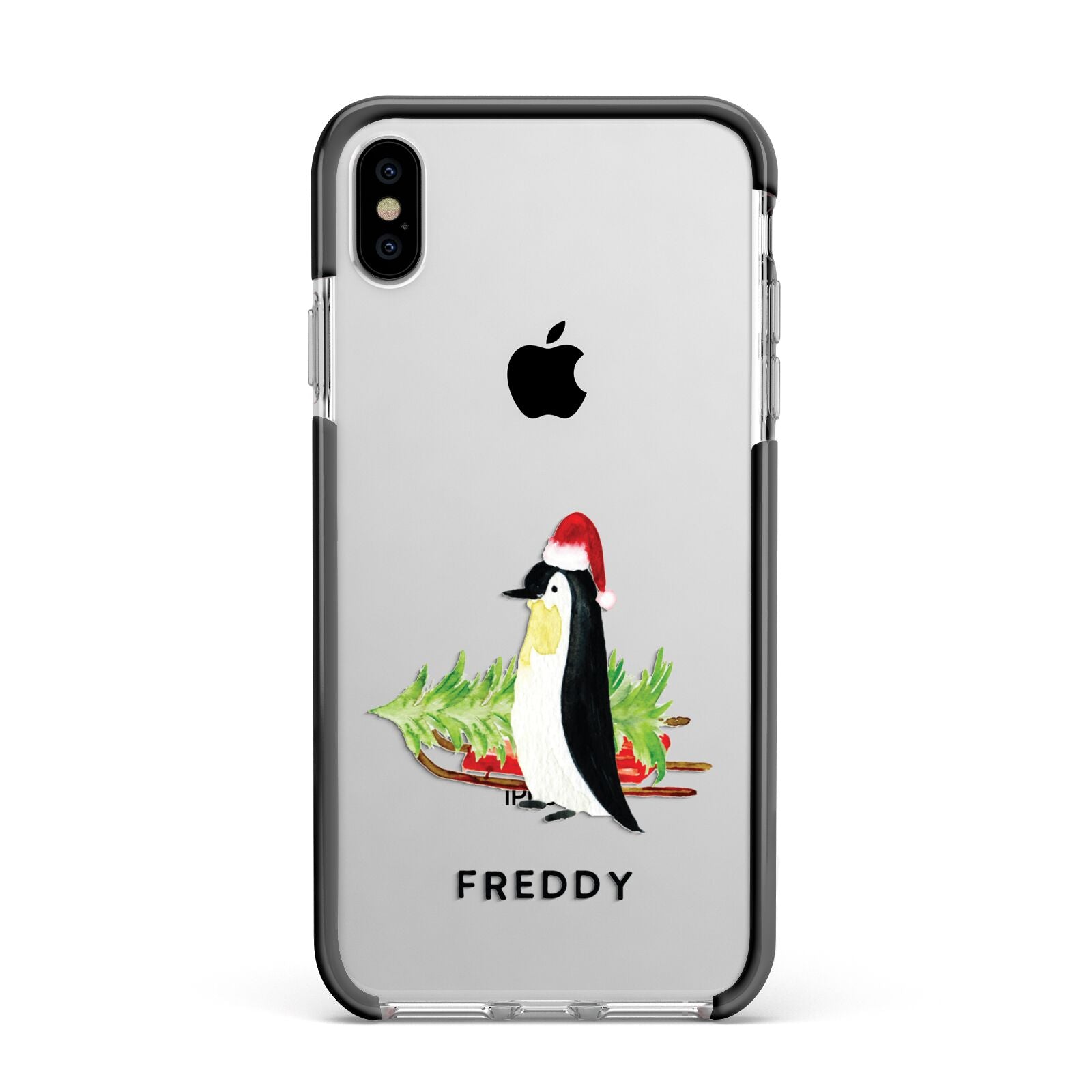 Penguin Personalised Apple iPhone Xs Max Impact Case Black Edge on Silver Phone