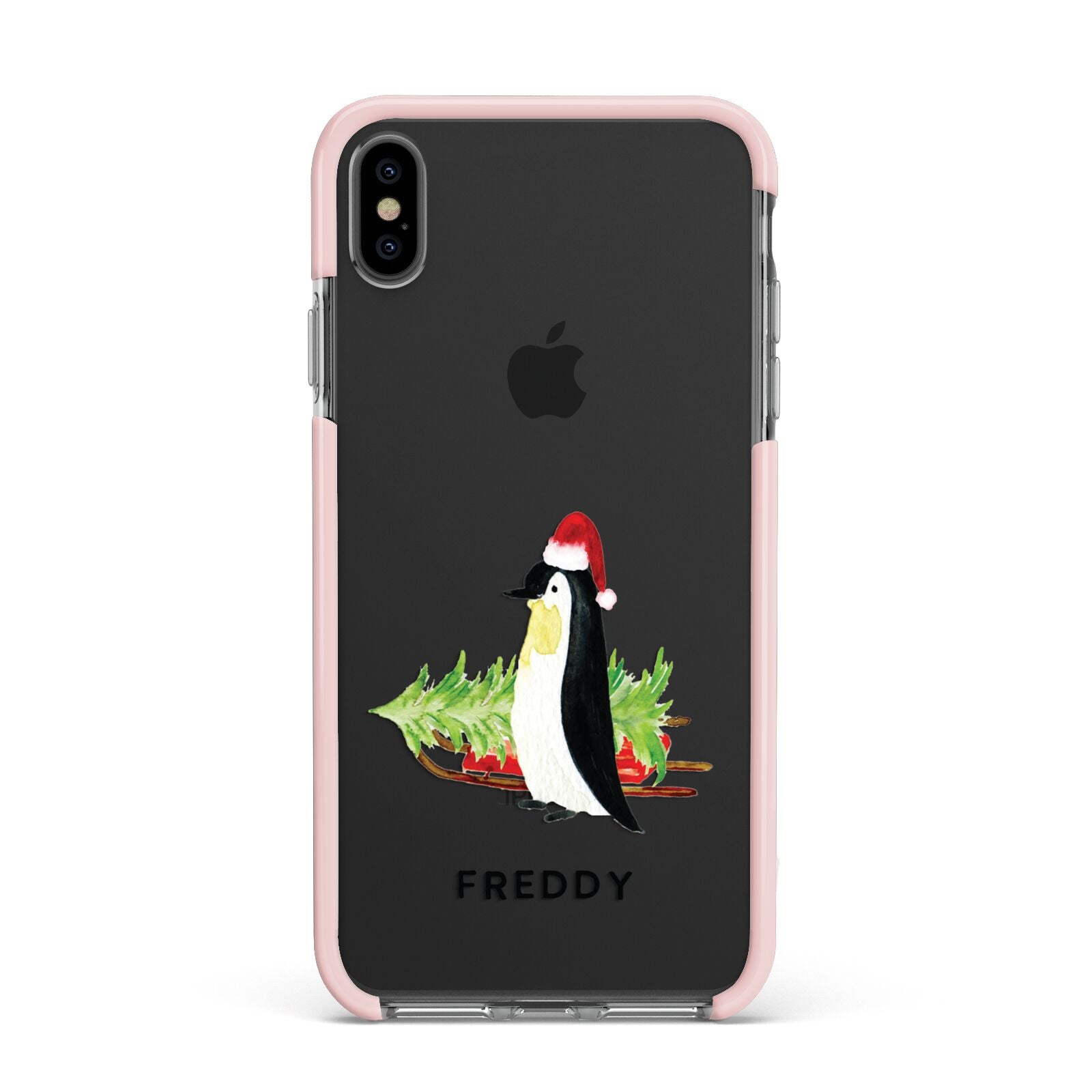 Penguin Personalised Apple iPhone Xs Max Impact Case Pink Edge on Black Phone