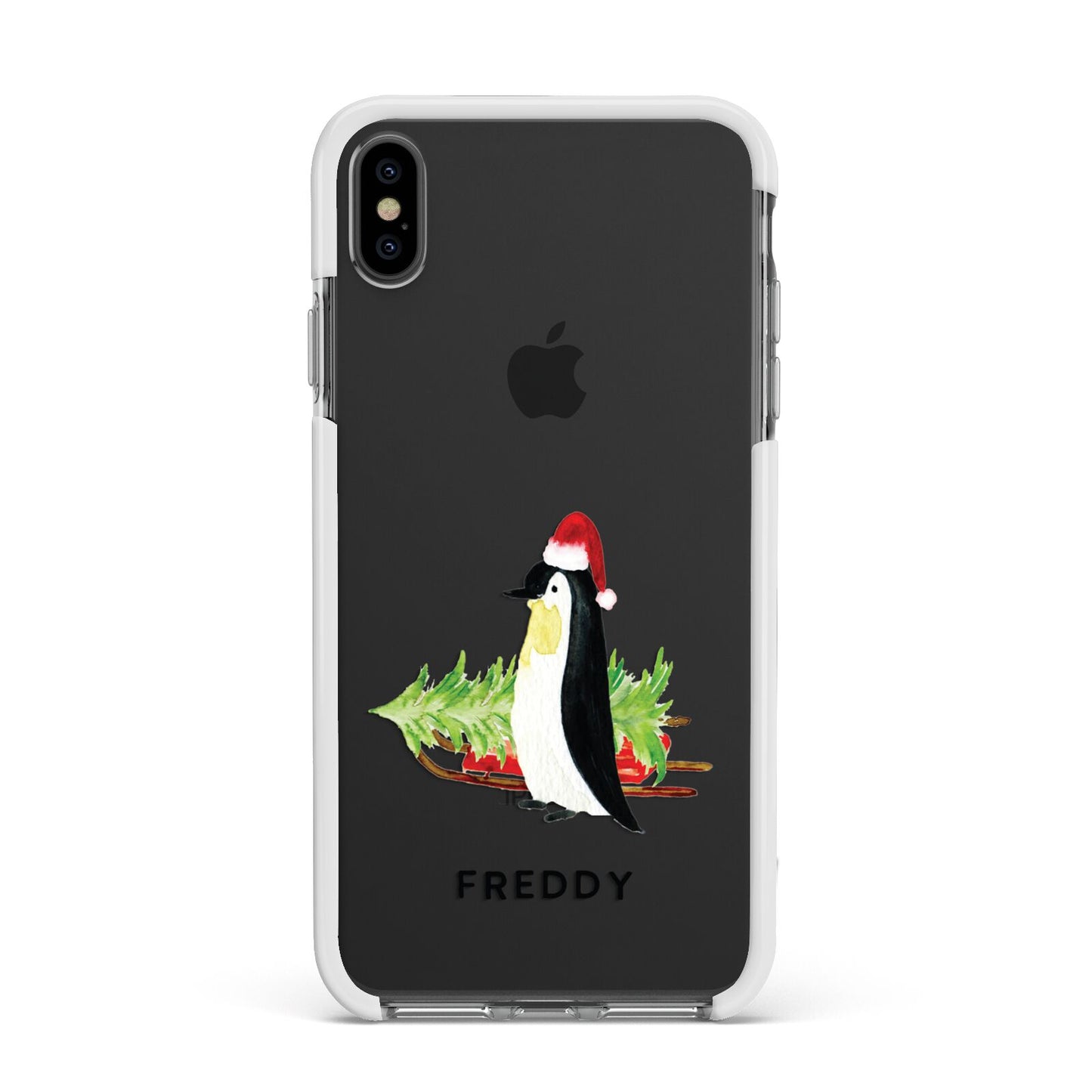 Penguin Personalised Apple iPhone Xs Max Impact Case White Edge on Black Phone