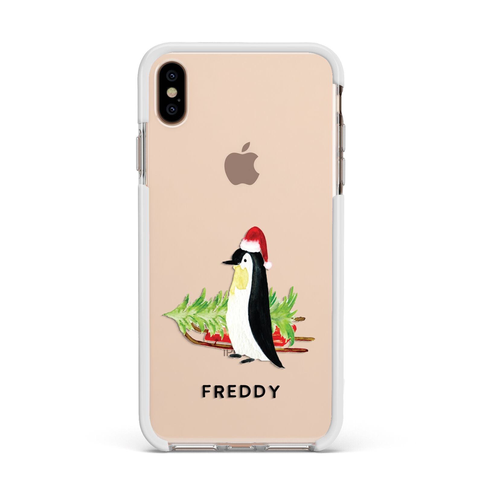 Penguin Personalised Apple iPhone Xs Max Impact Case White Edge on Gold Phone