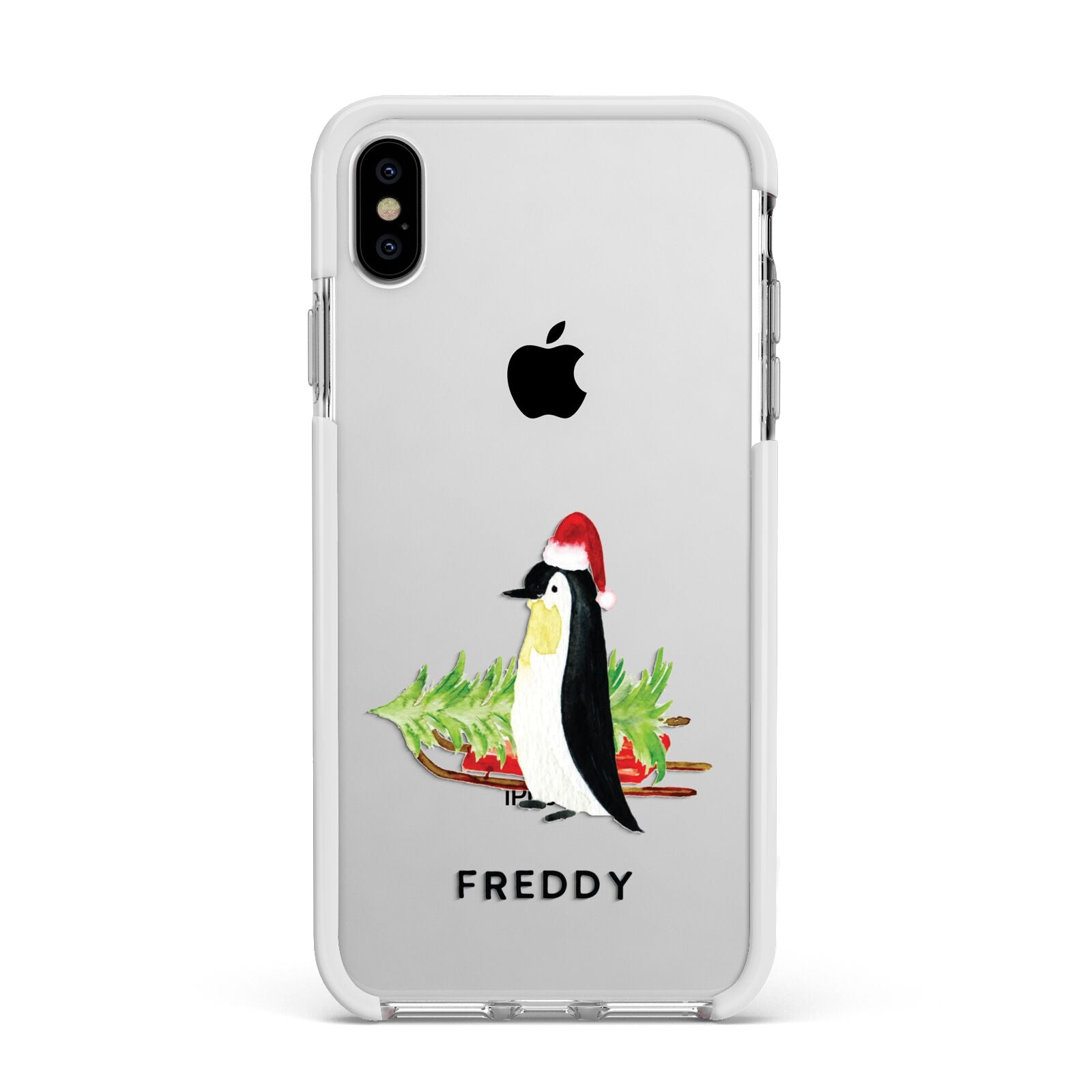 Penguin Personalised Apple iPhone Xs Max Impact Case White Edge on Silver Phone