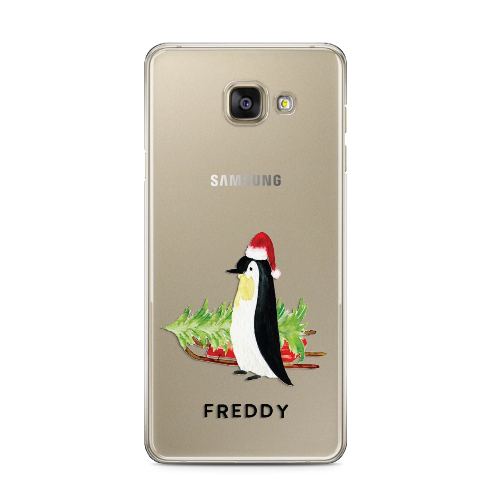 Penguin Personalised Samsung Galaxy A3 2016 Case on gold phone