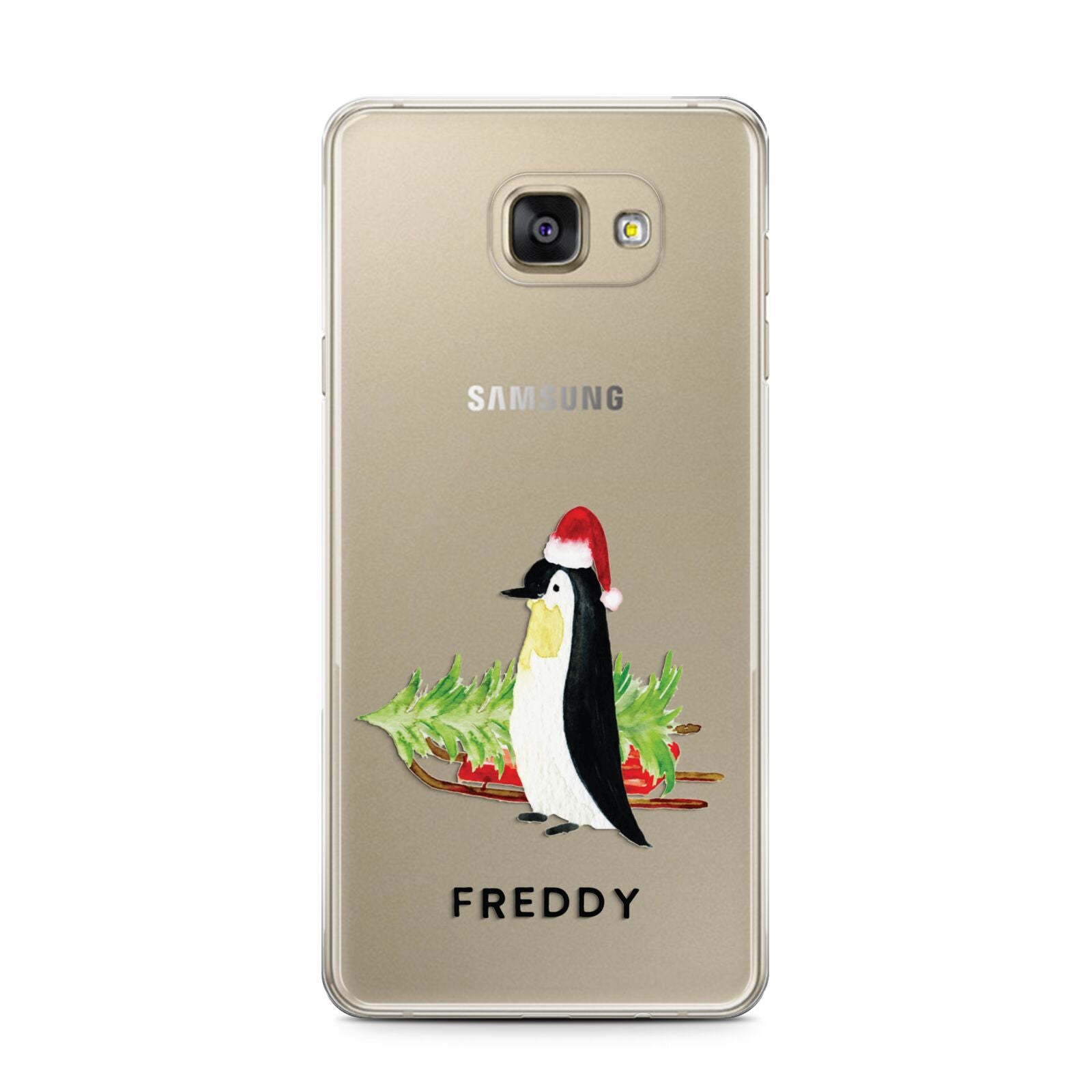 Penguin Personalised Samsung Galaxy A7 2016 Case on gold phone