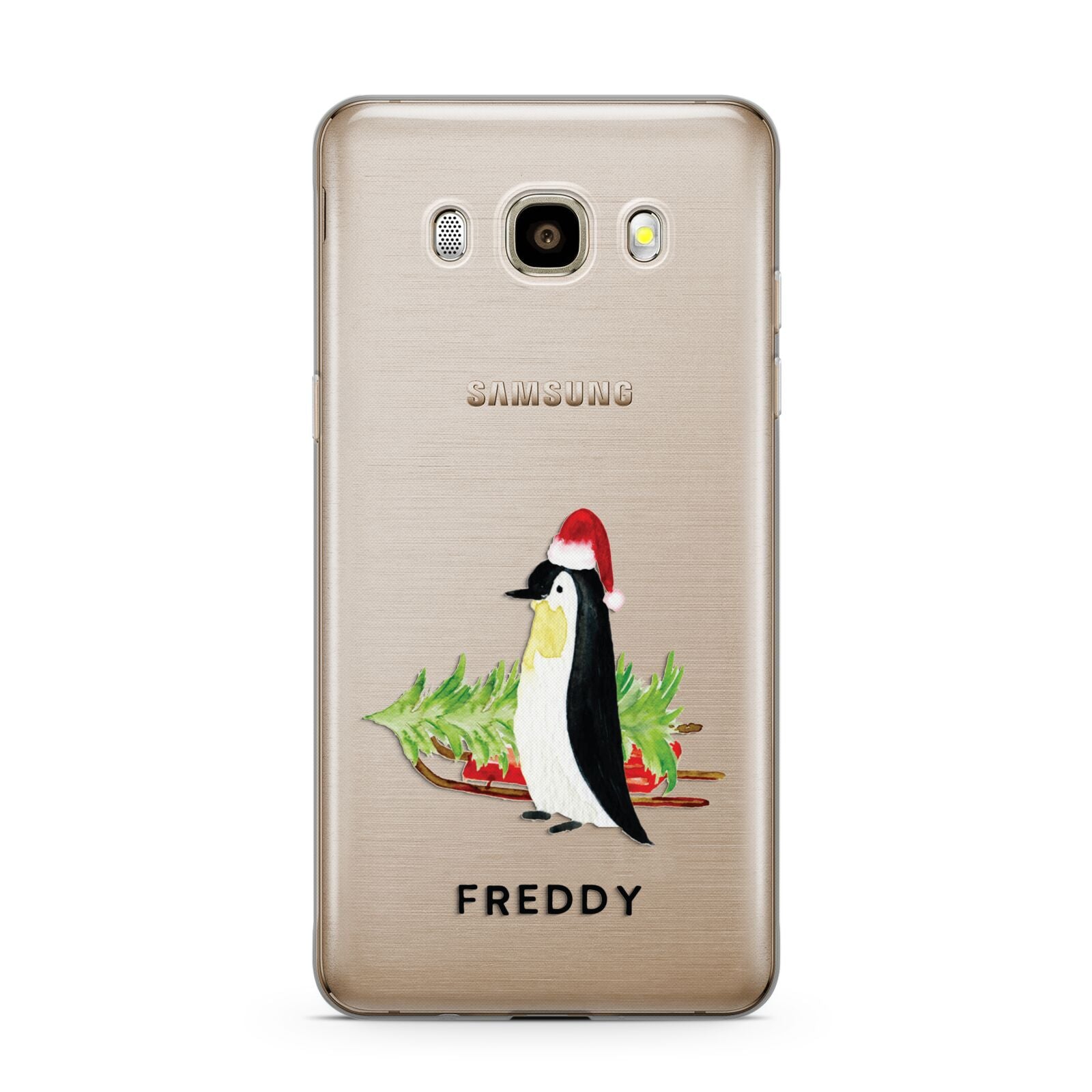 Penguin Personalised Samsung Galaxy J7 2016 Case on gold phone