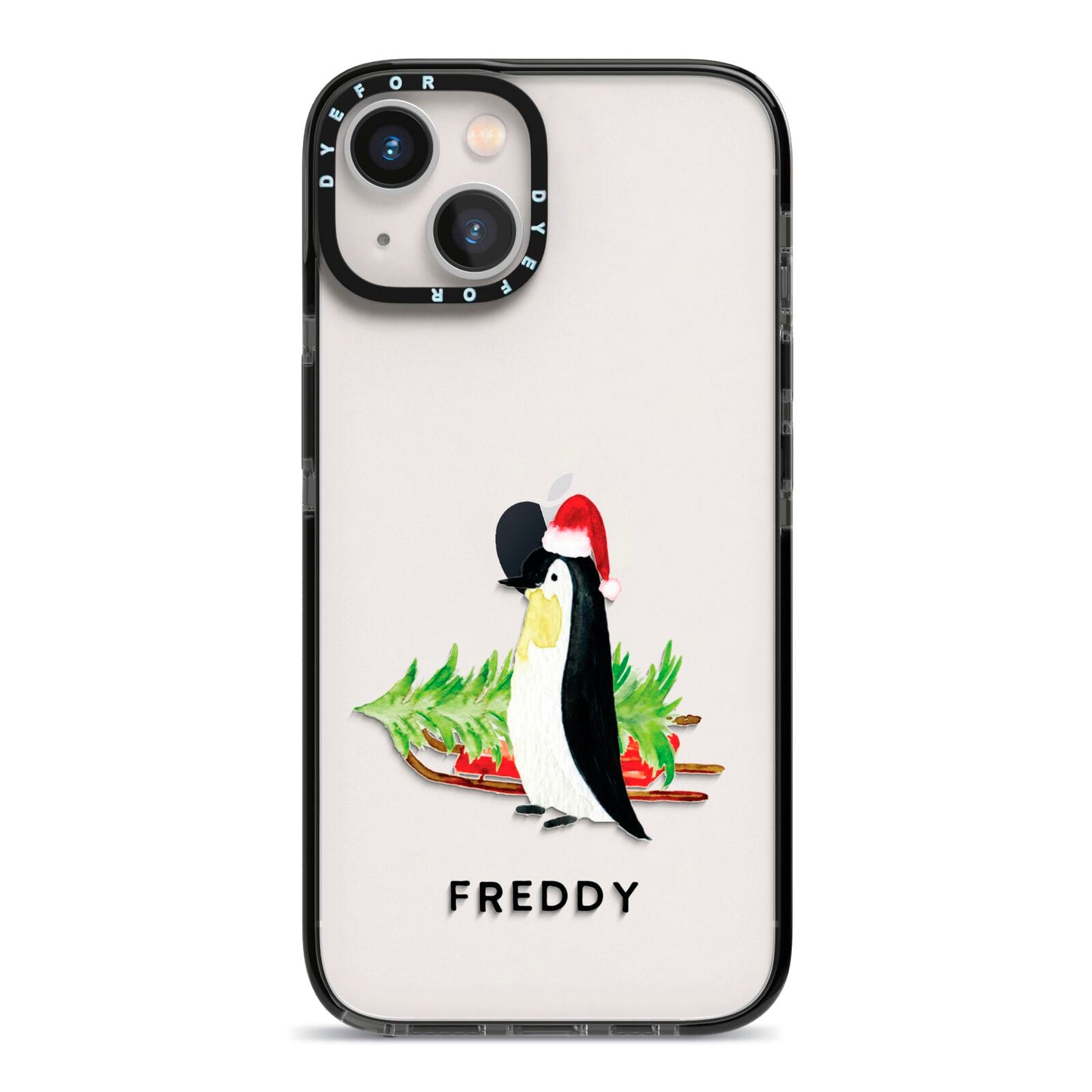 Penguin Personalised iPhone 13 Black Impact Case on Silver phone