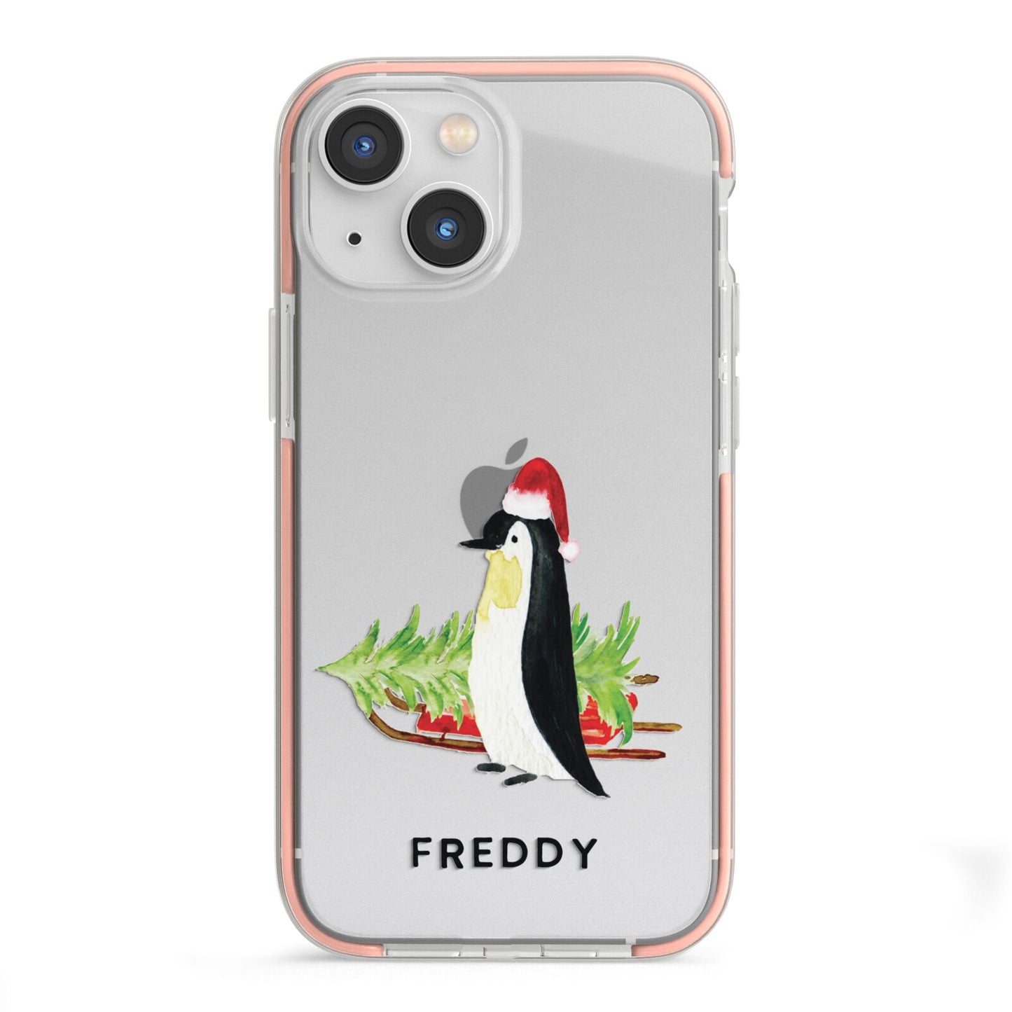 Penguin Personalised iPhone 13 Mini TPU Impact Case with Pink Edges