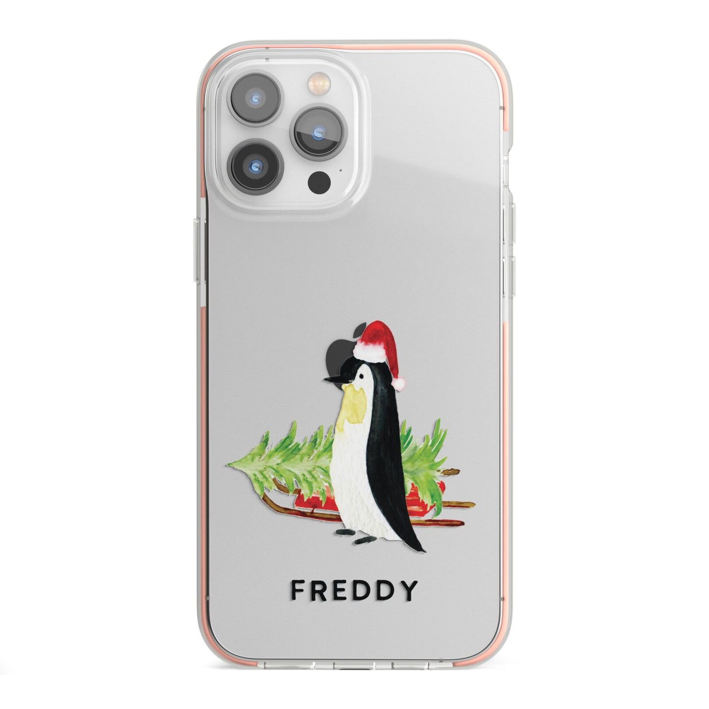Penguin Personalised iPhone 13 Pro Max TPU Impact Case with Pink Edges