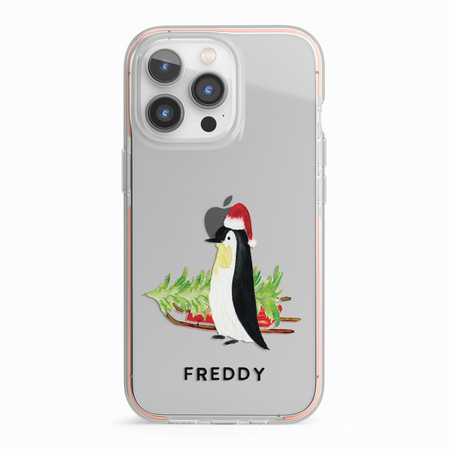 Penguin Personalised iPhone 13 Pro TPU Impact Case with Pink Edges
