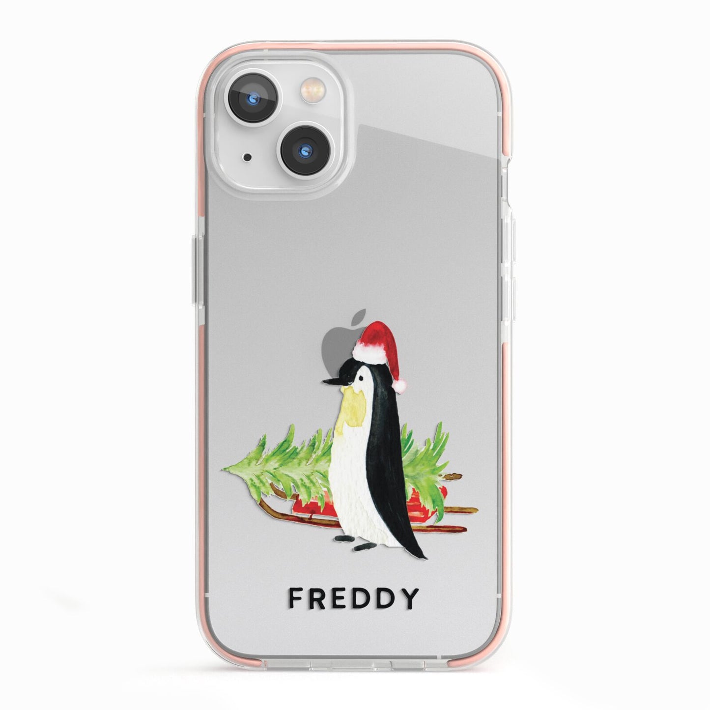 Penguin Personalised iPhone 13 TPU Impact Case with Pink Edges