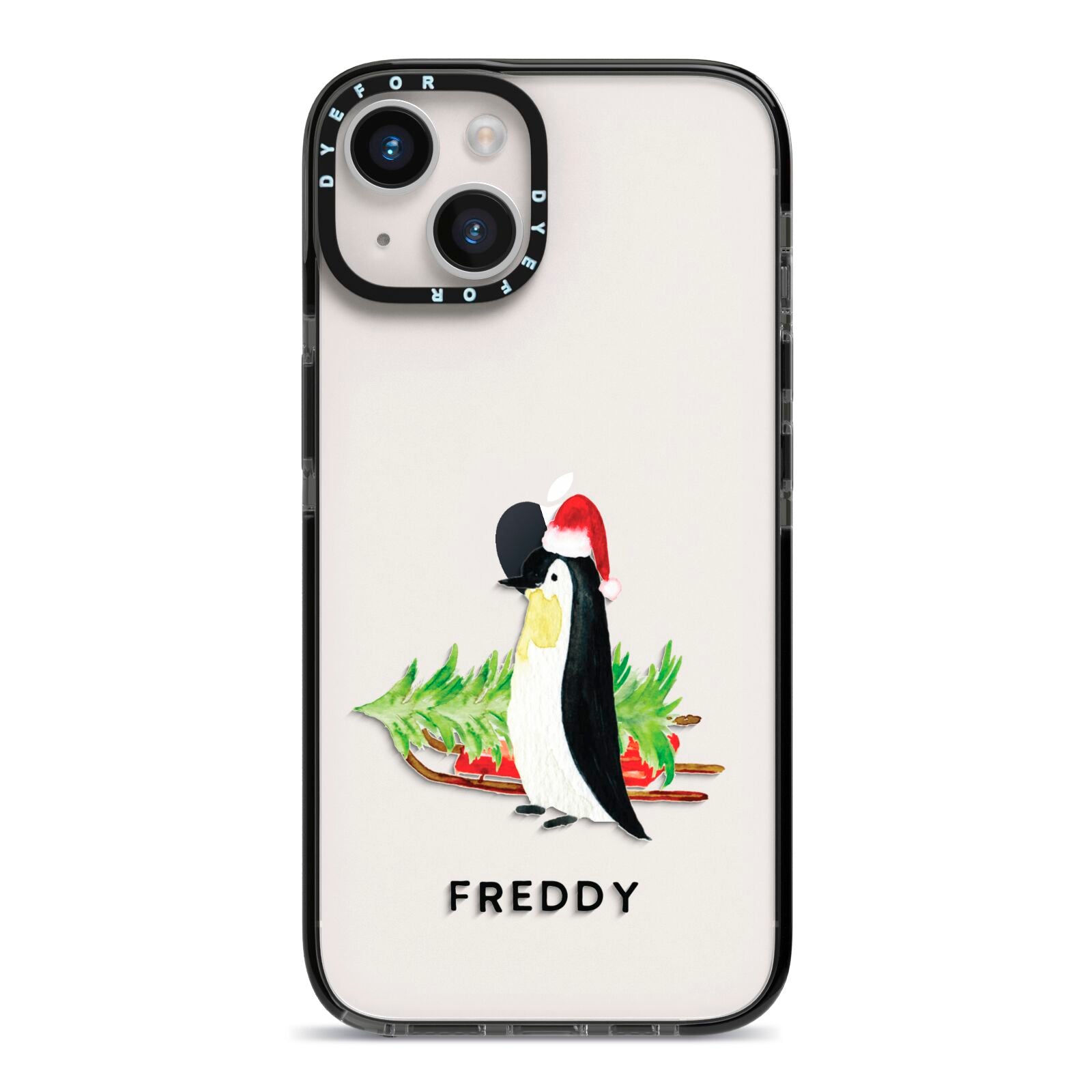 Penguin Personalised iPhone 14 Black Impact Case on Silver phone