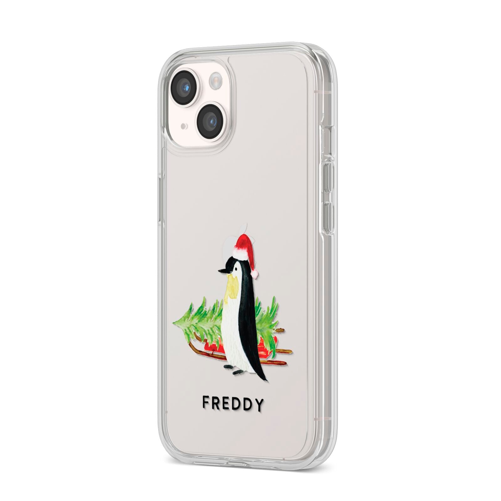 Penguin Personalised iPhone 14 Clear Tough Case Starlight Angled Image