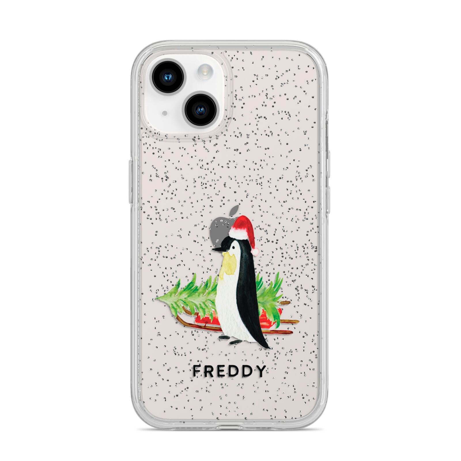 Penguin Personalised iPhone 14 Glitter Tough Case Starlight