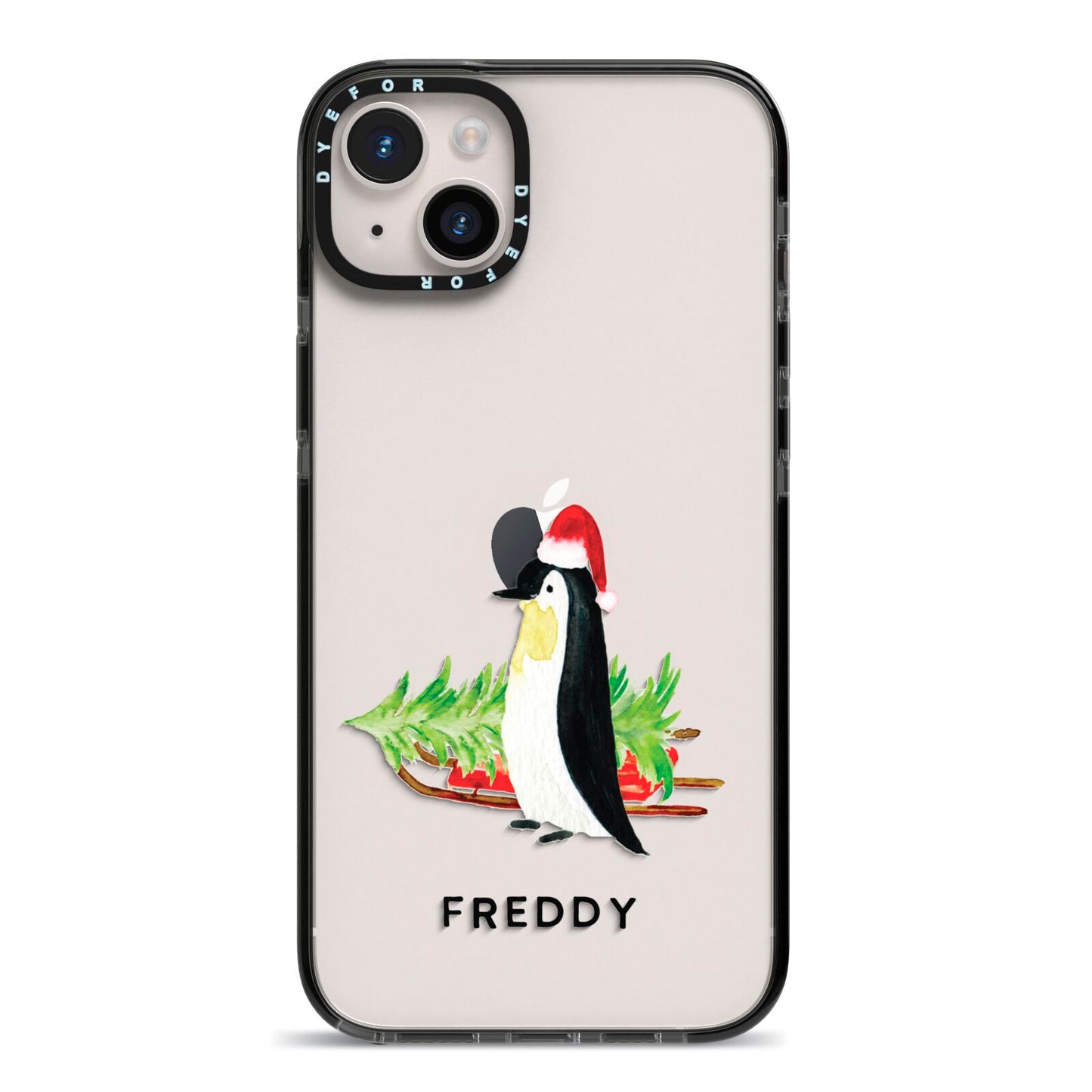 Penguin Personalised iPhone 14 Plus Black Impact Case on Silver phone