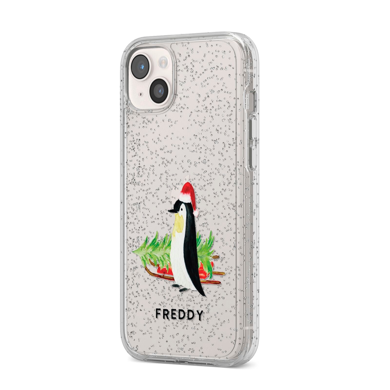Penguin Personalised iPhone 14 Plus Glitter Tough Case Starlight Angled Image