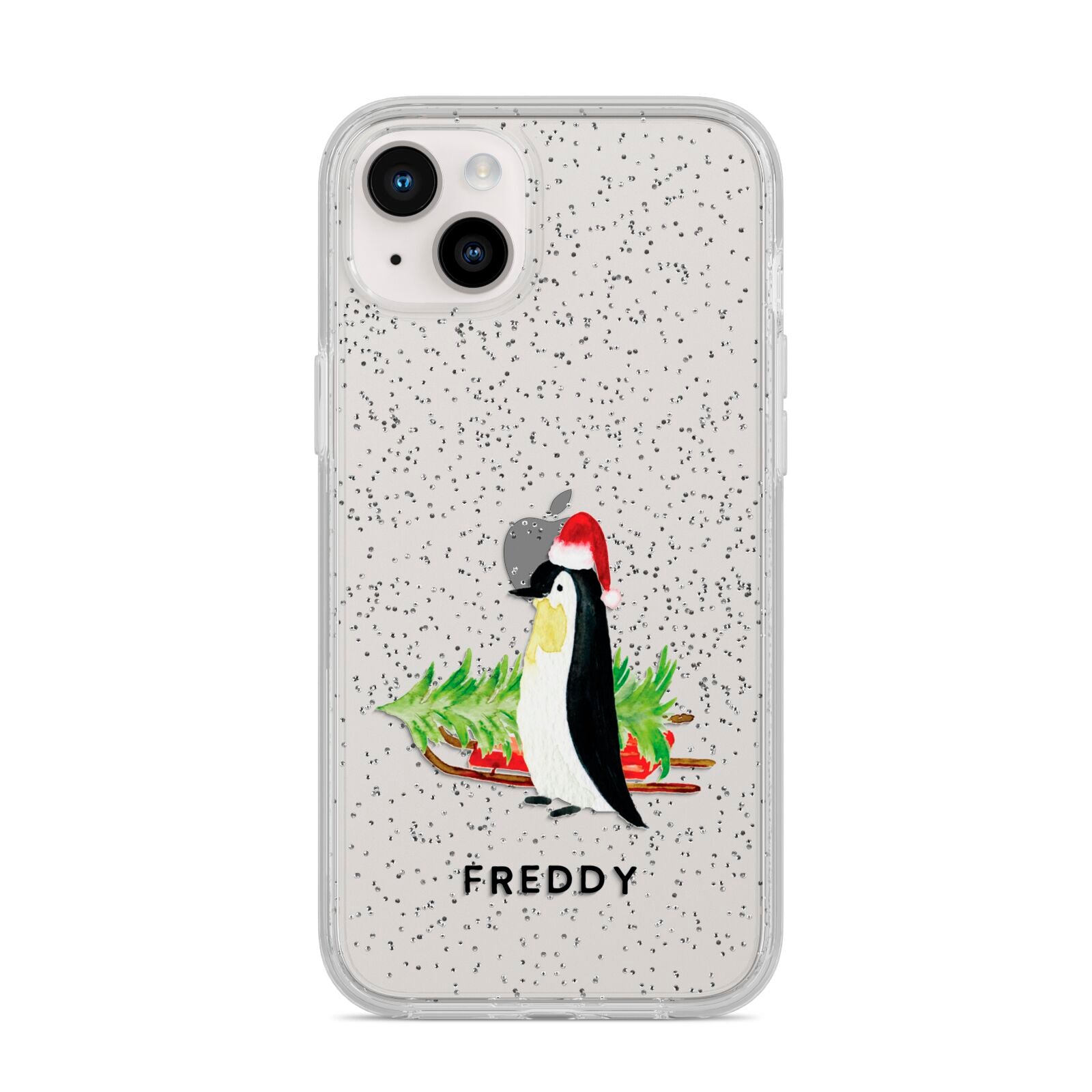 Penguin Personalised iPhone 14 Plus Glitter Tough Case Starlight
