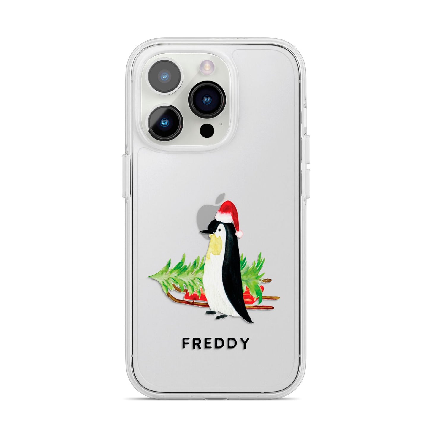 Penguin Personalised iPhone 14 Pro Clear Tough Case Silver