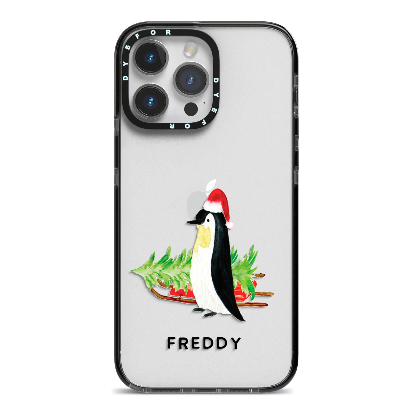 Penguin Personalised iPhone 14 Pro Max Black Impact Case on Silver phone