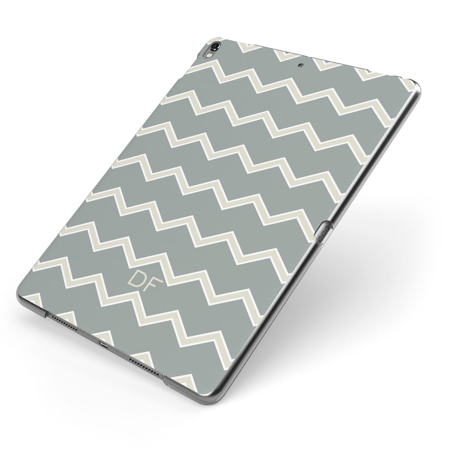 Personalised 2 Tone Chevron Apple iPad Case on Grey iPad Side View