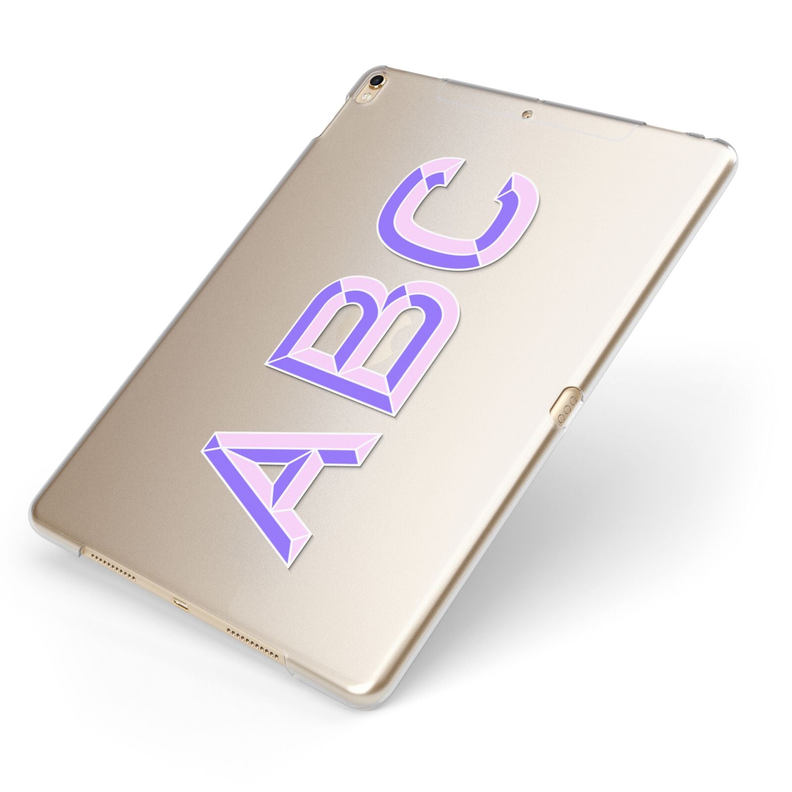 Personalised 3D Initials Monogram Clear Custom Apple iPad Case on Gold iPad Side View