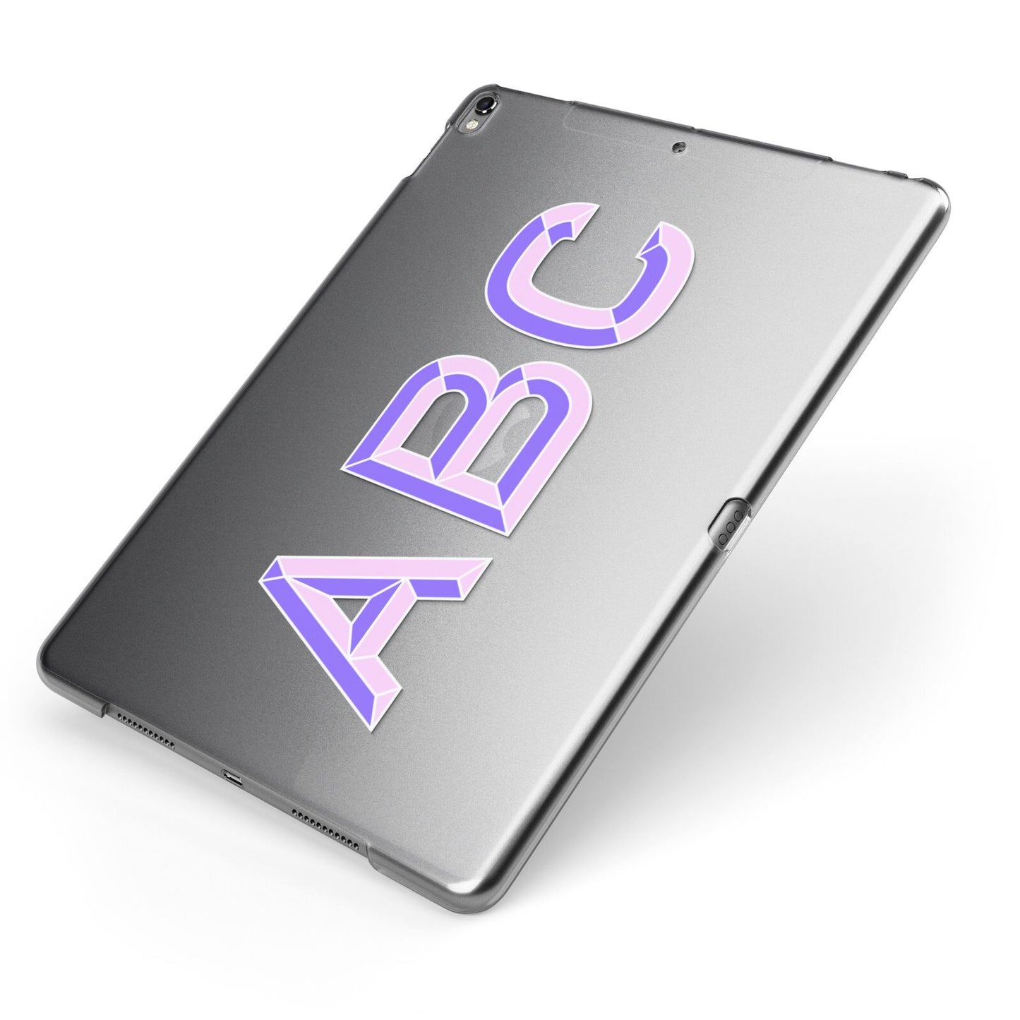 Personalised 3D Initials Monogram Clear Custom Apple iPad Case on Grey iPad Side View