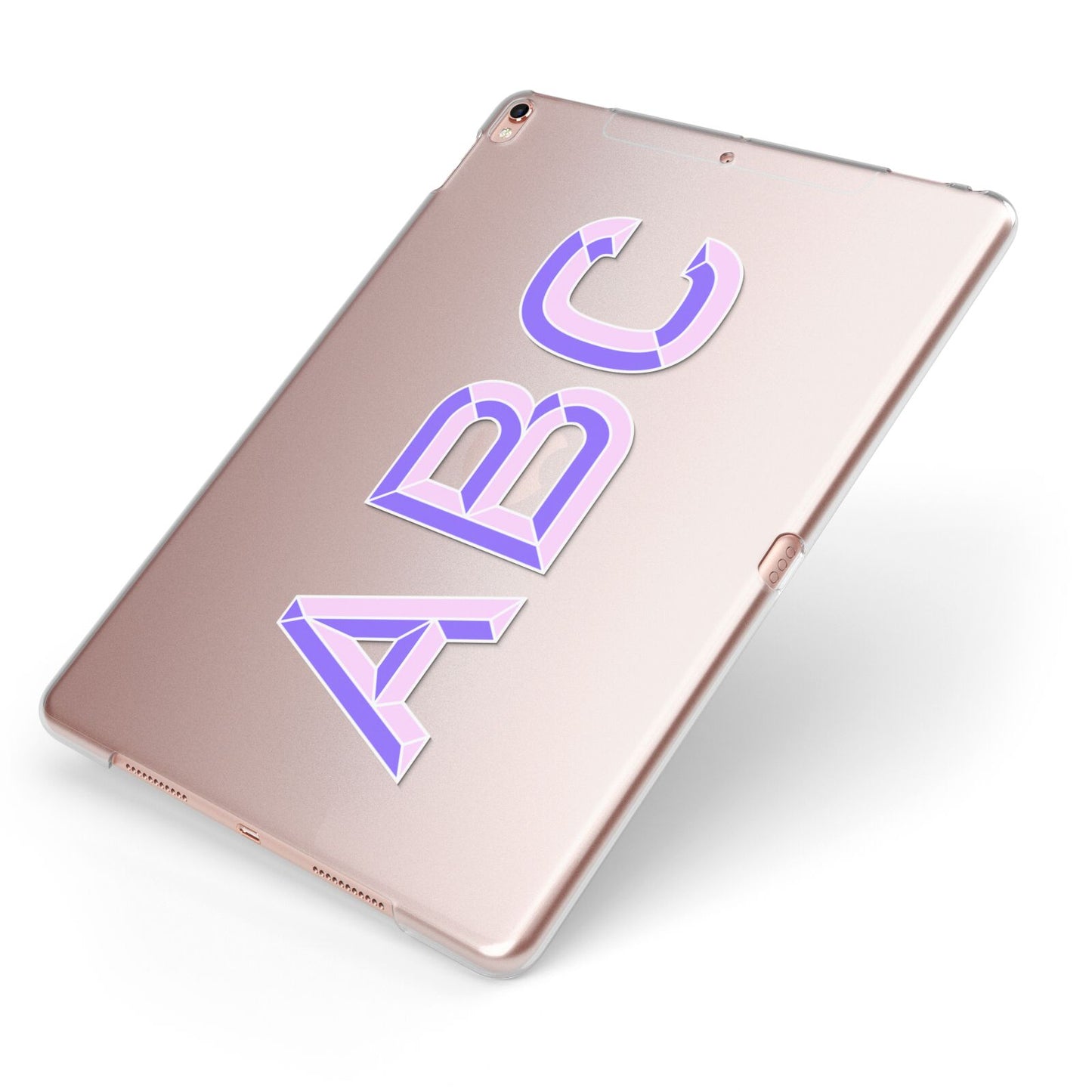 Personalised 3D Initials Monogram Clear Custom Apple iPad Case on Rose Gold iPad Side View