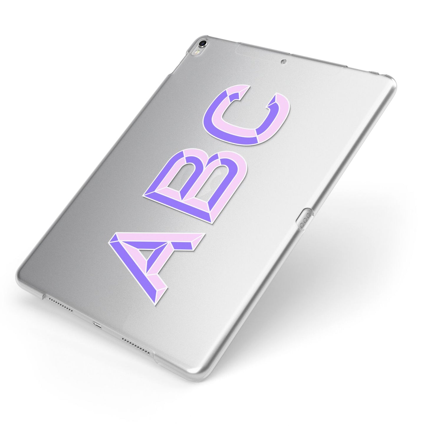 Personalised 3D Initials Monogram Clear Custom Apple iPad Case on Silver iPad Side View