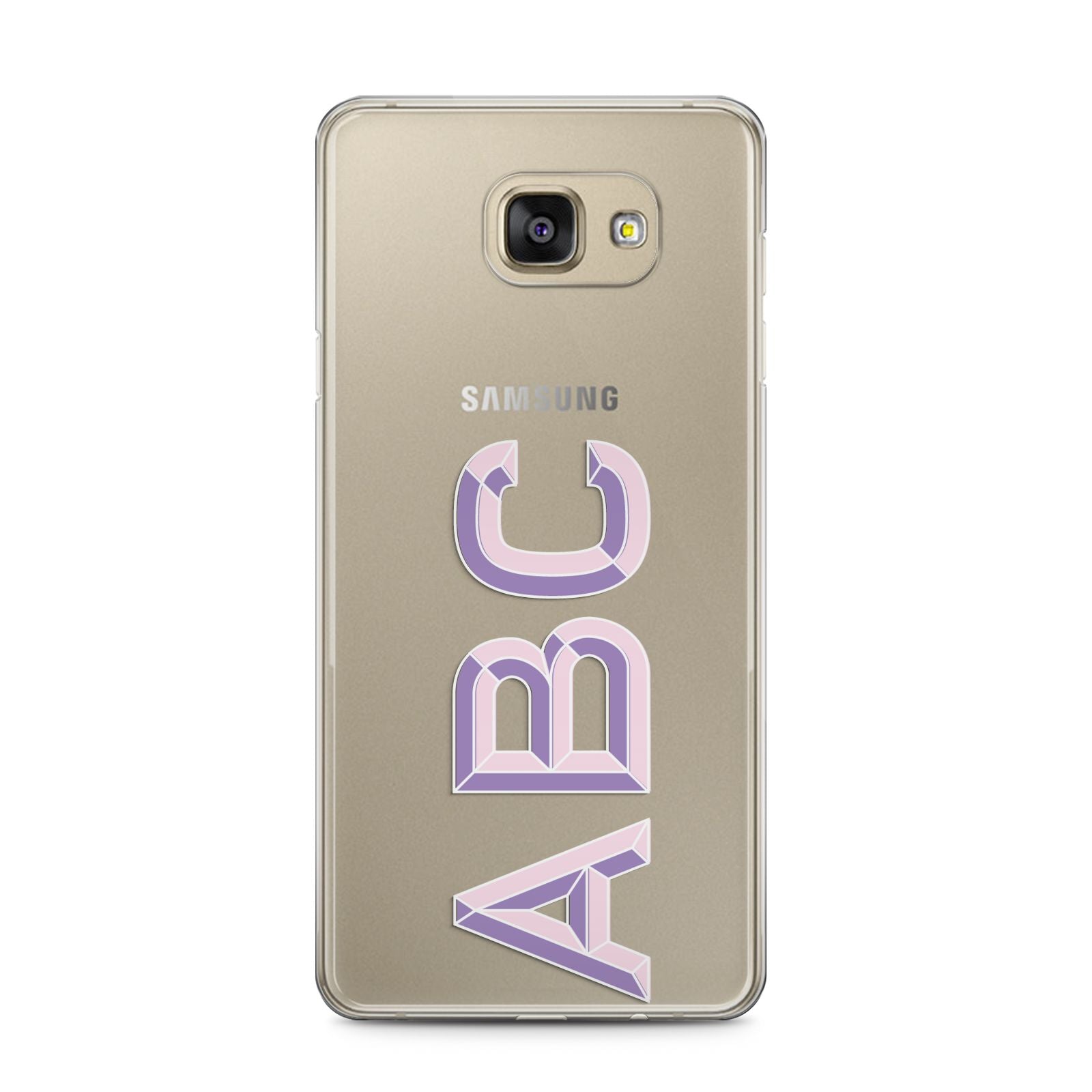 Personalised 3D Initials Monogram Clear Custom Samsung Galaxy A5 2016 Case on gold phone