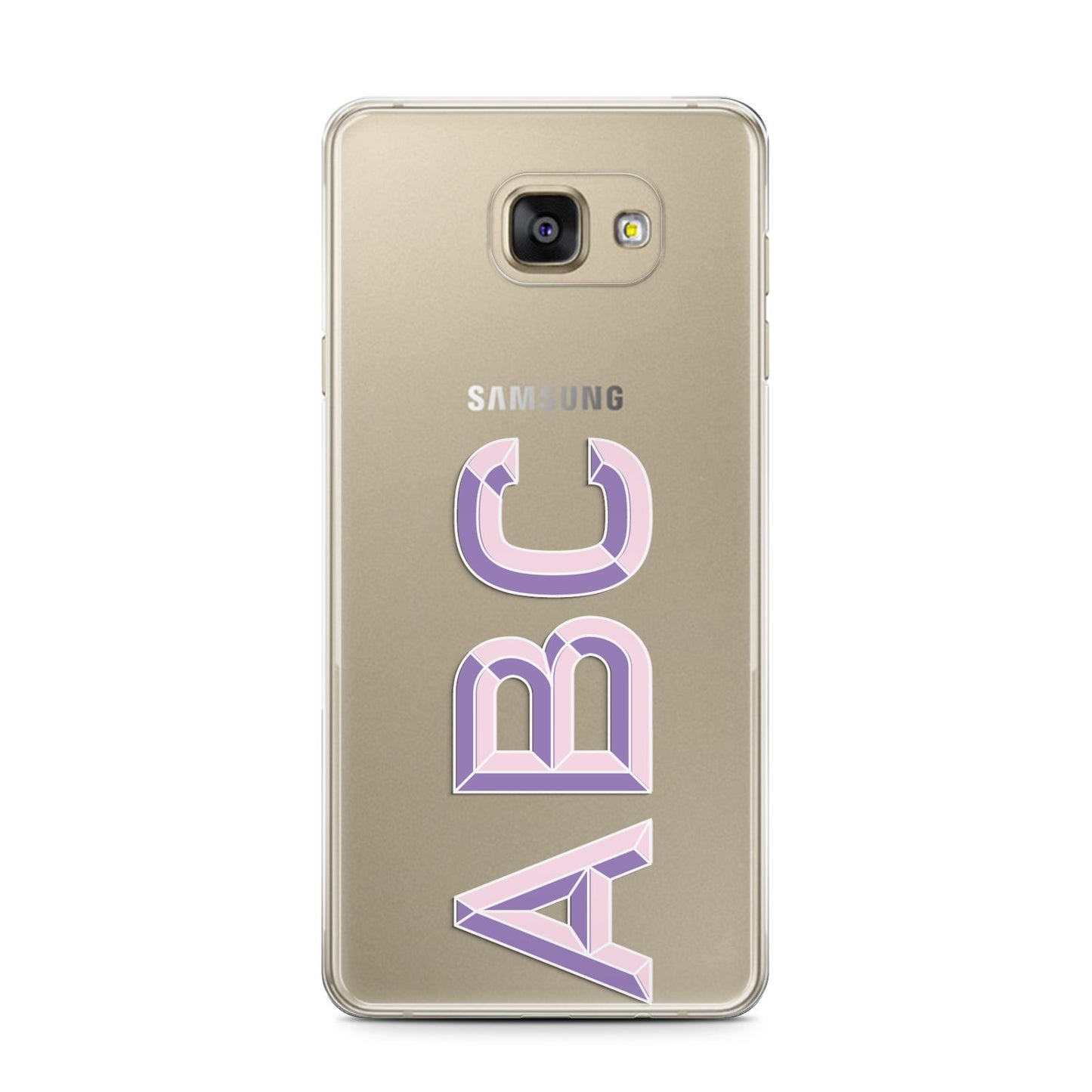 Personalised 3D Initials Monogram Clear Custom Samsung Galaxy A7 2016 Case on gold phone