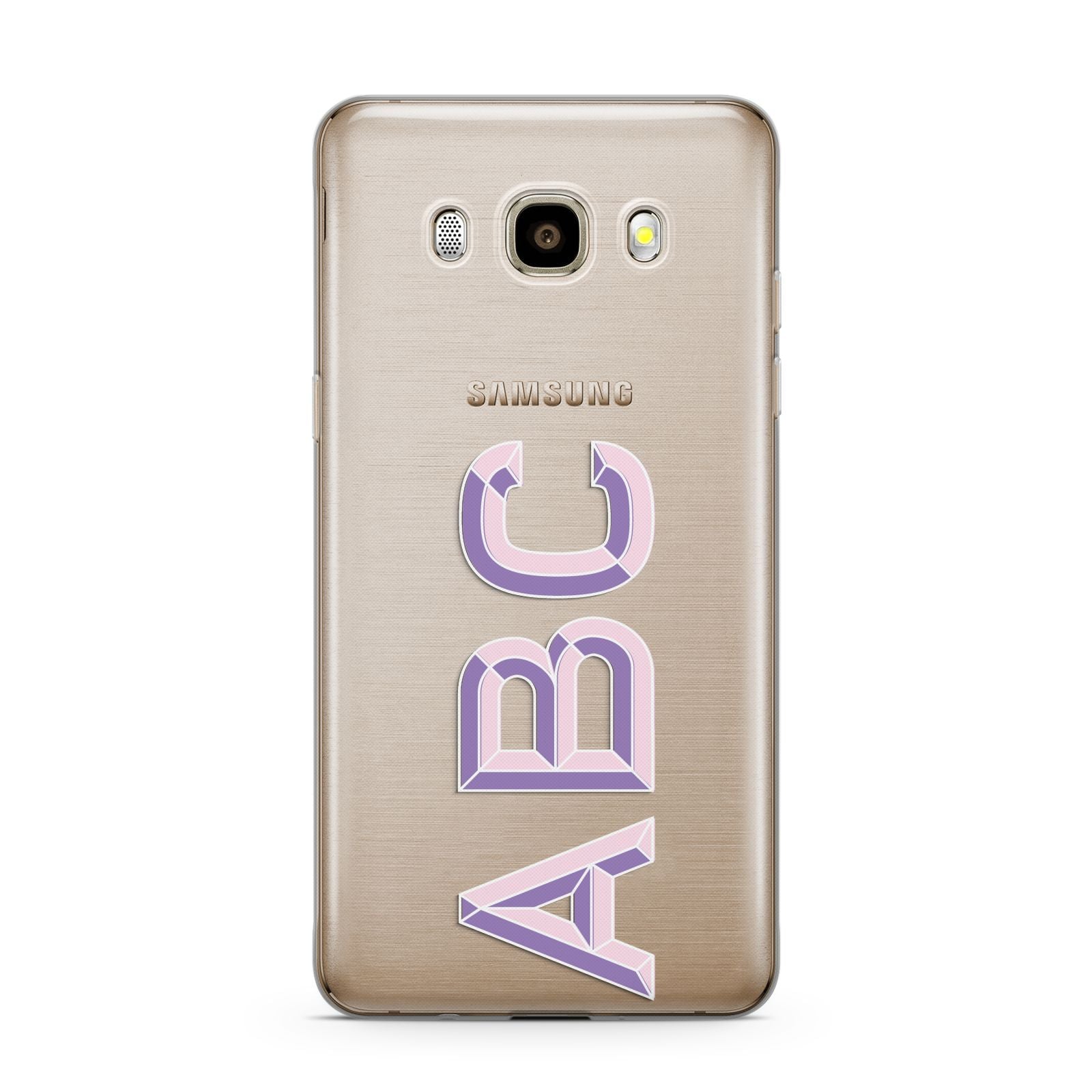 Personalised 3D Initials Monogram Clear Custom Samsung Galaxy J7 2016 Case on gold phone